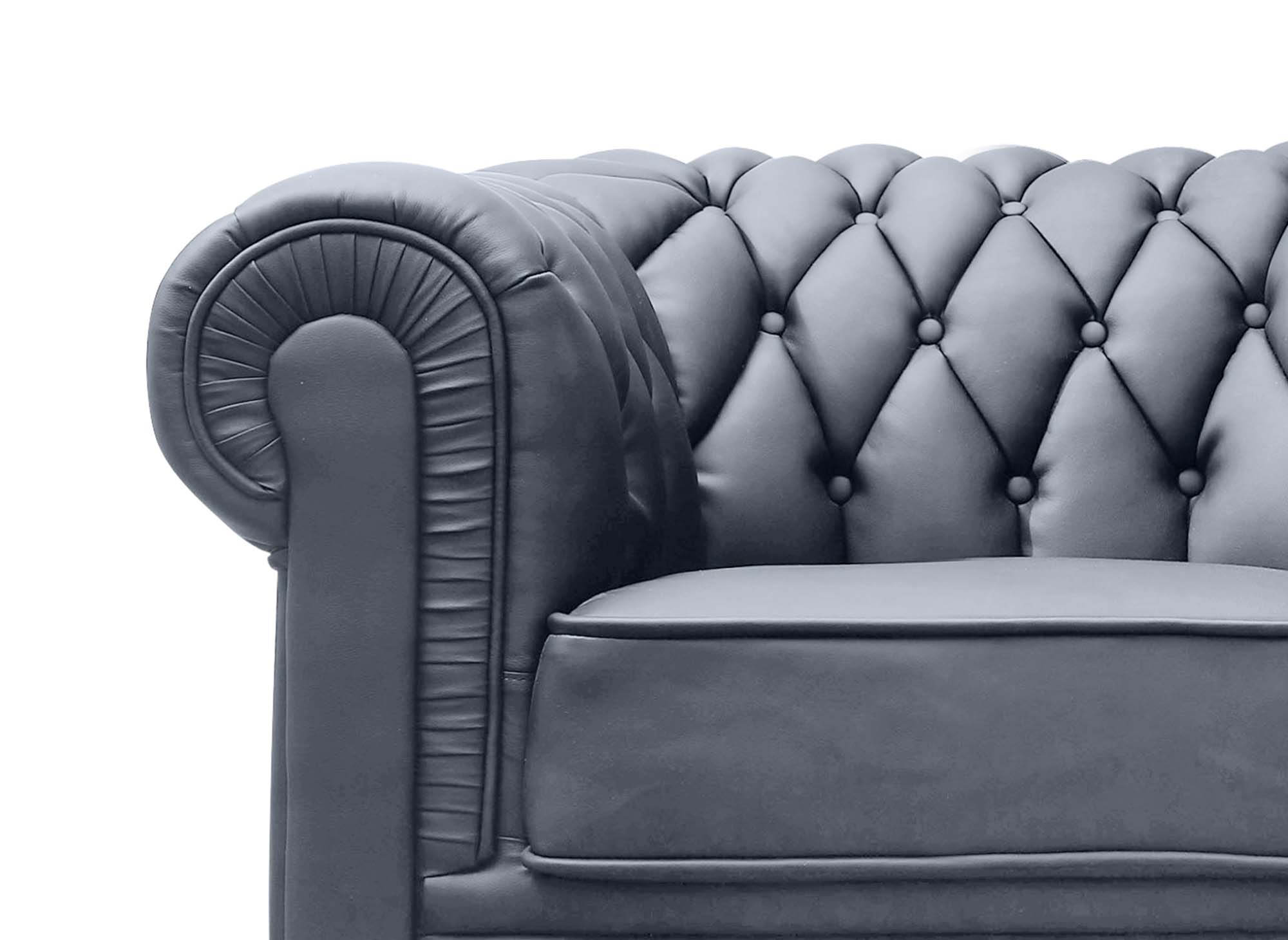 Fauteuil capitonné en cuir gris CHESTERFIELD