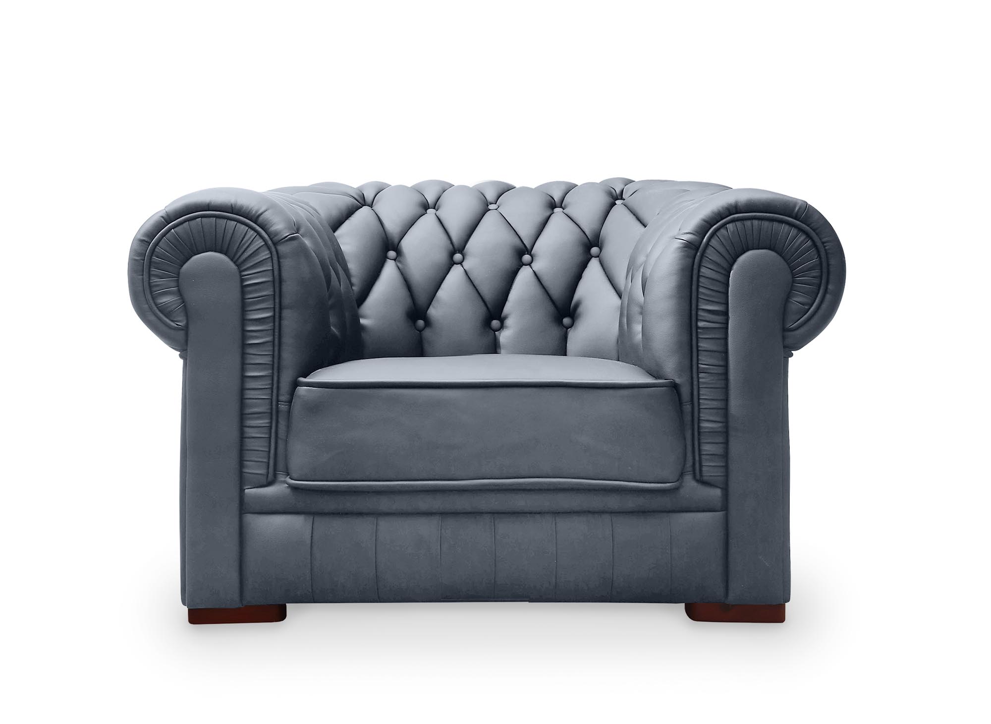 Fauteuil capitonné en cuir gris CHESTERFIELD