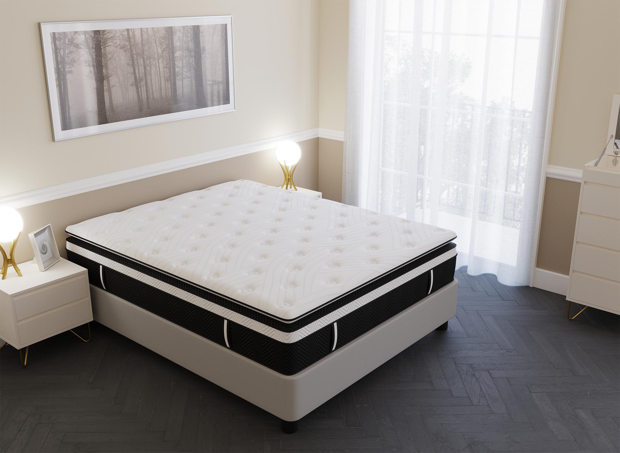 Matelas hybride mémoire de forme 140 x 190 cm épaisseur 35 cm - CLOUDY