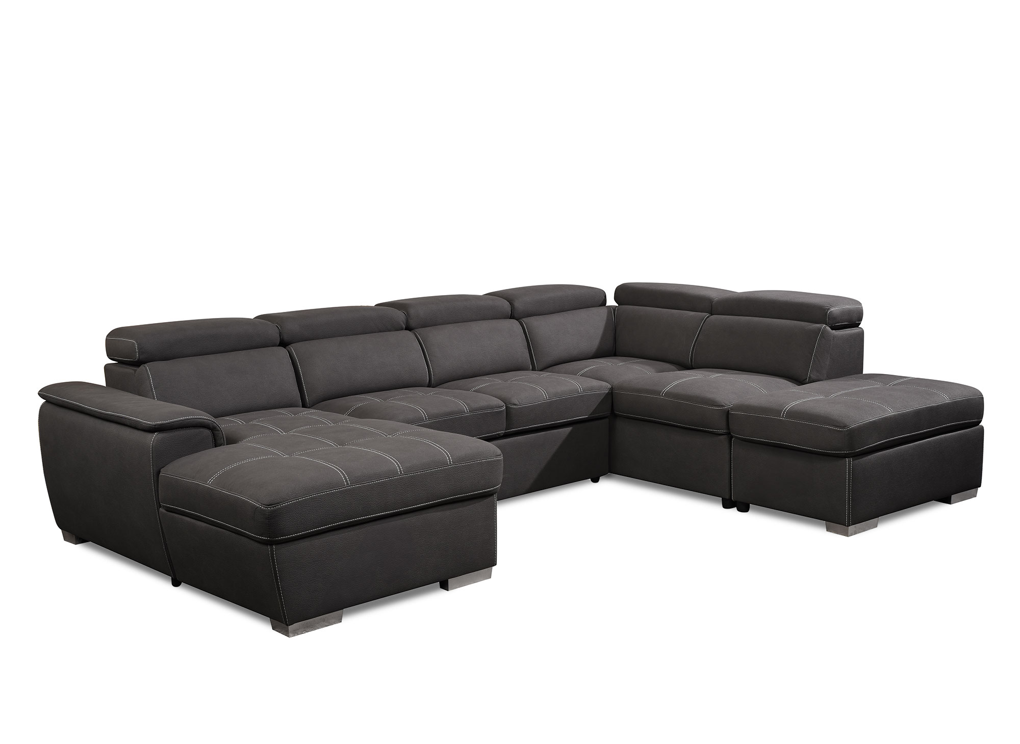 Canapé convertible et panoramique avec coffre de rangement en tissu gris OLIVER - Angle Gauche