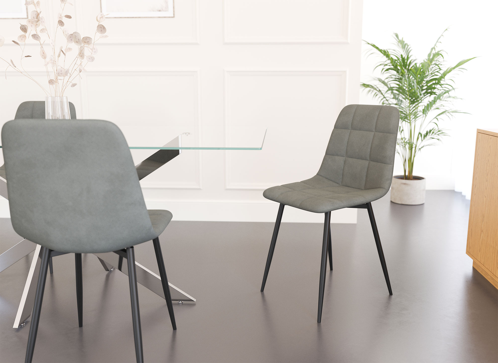 Lot de 4 chaises en velours gris capitonné JEREMI