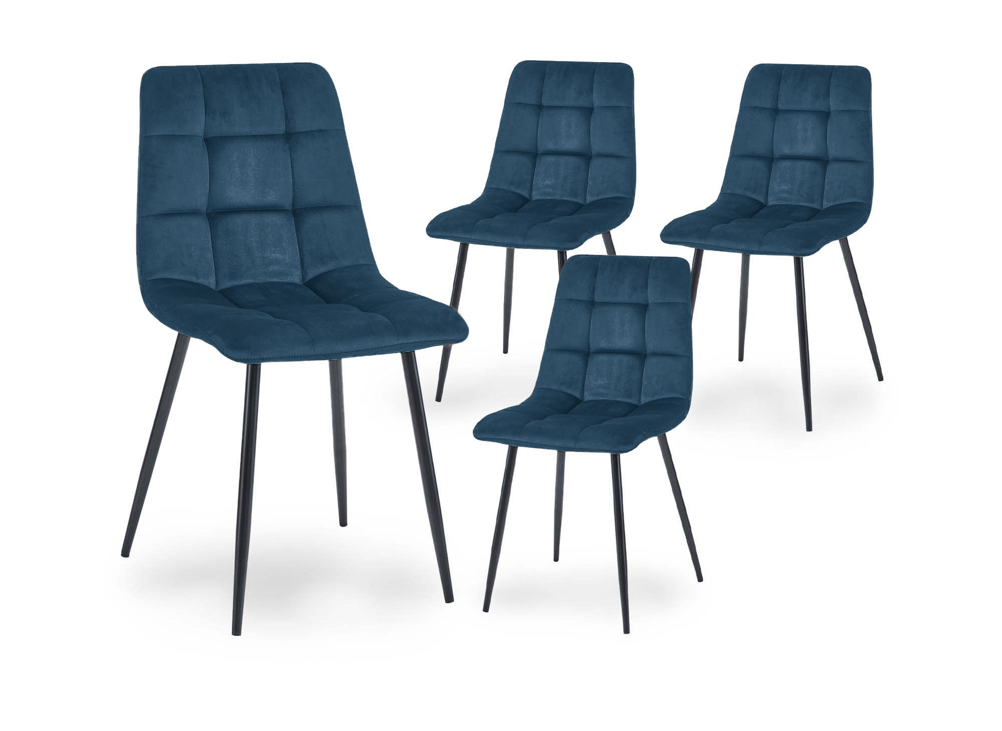 Lot de 4 chaises en velours bleu capitonné JEREMI