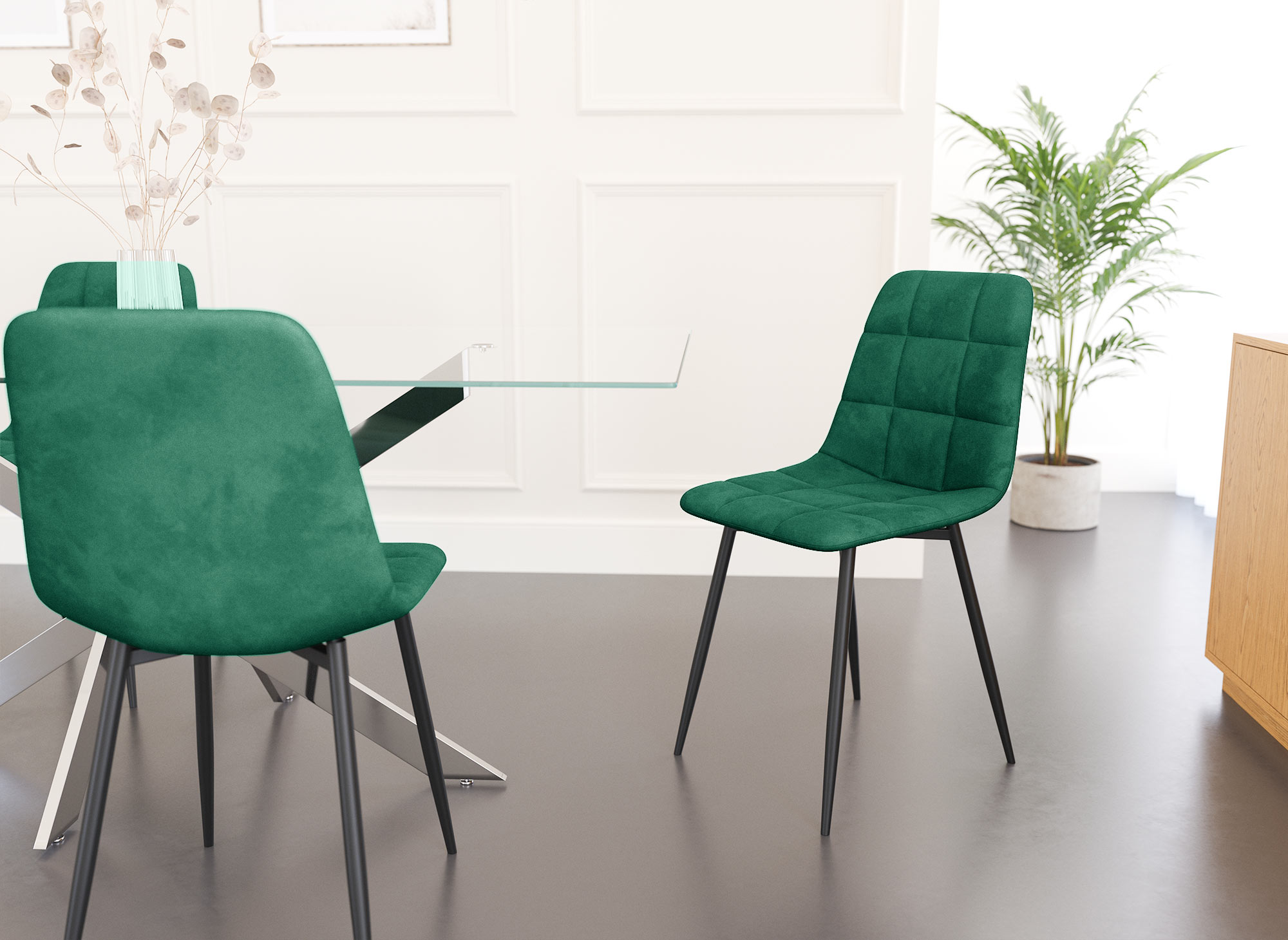Lot de 4 chaises en velours vert capitonné JEREMI