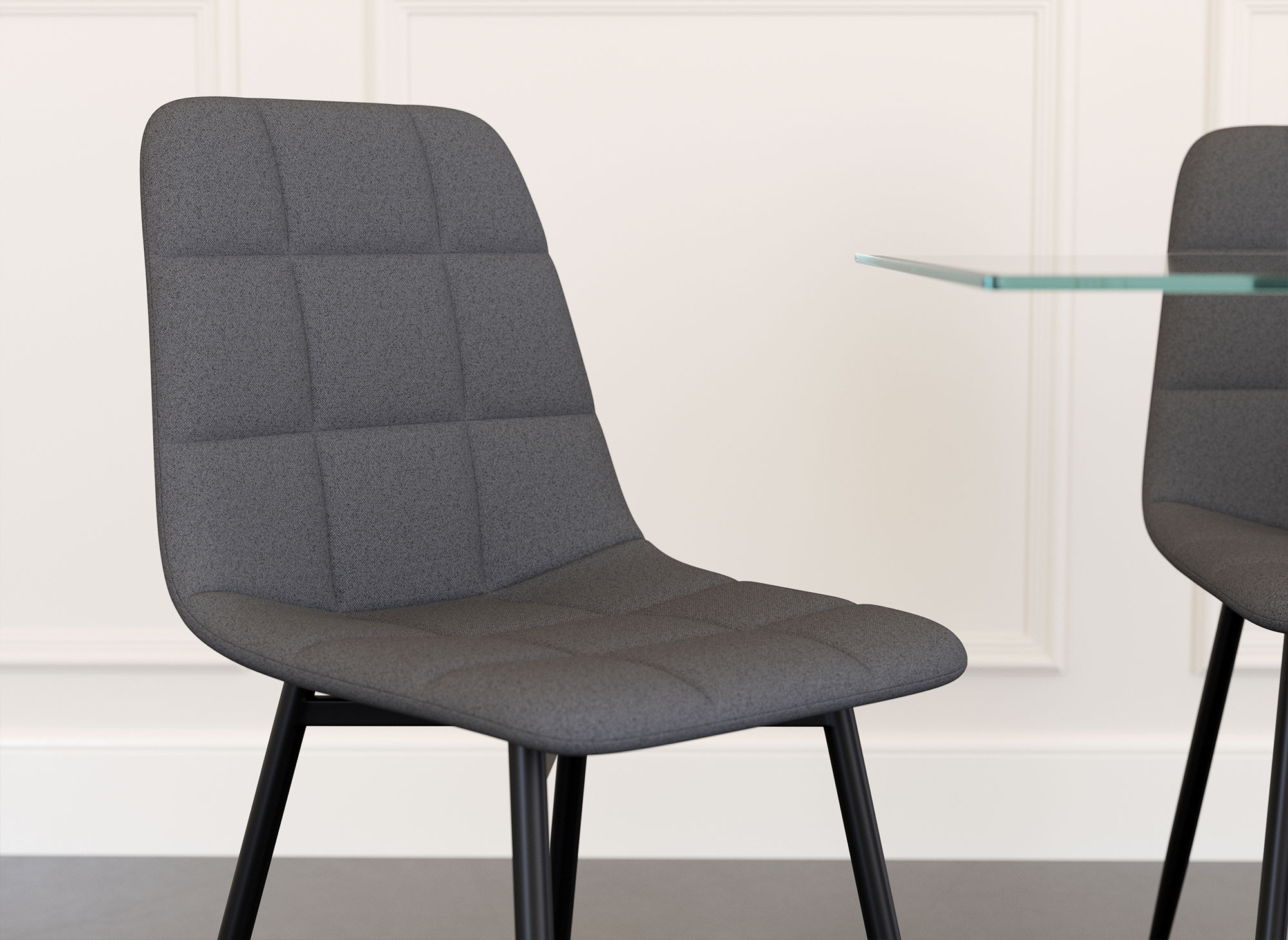 Lot de 4 chaises en tissu gris foncé capitonné JEREMI