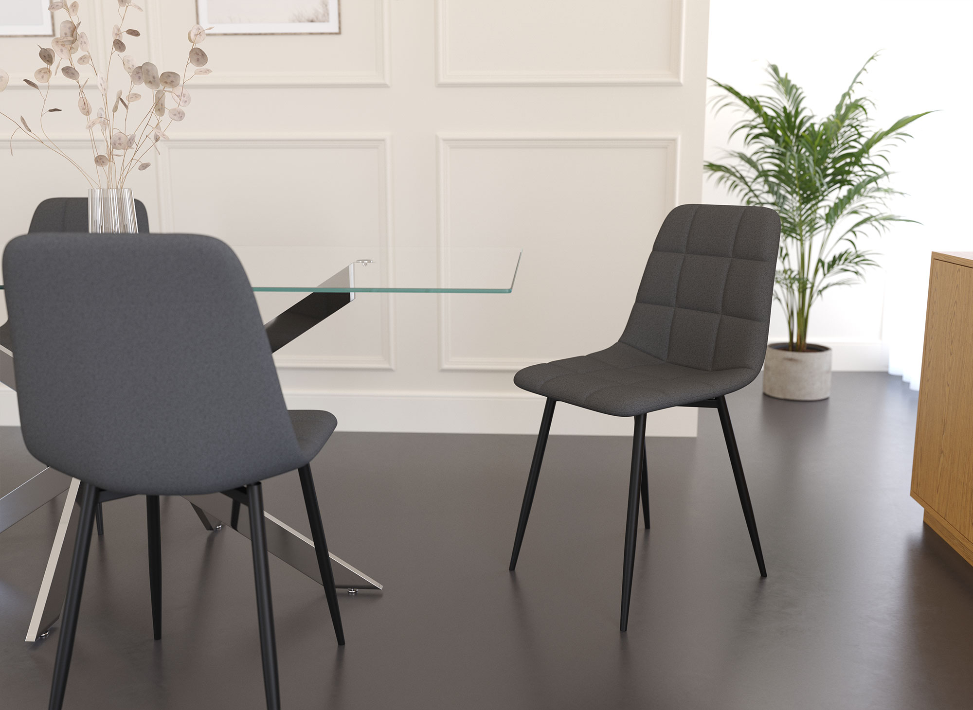 Lot de 4 chaises en tissu gris foncé capitonné JEREMI