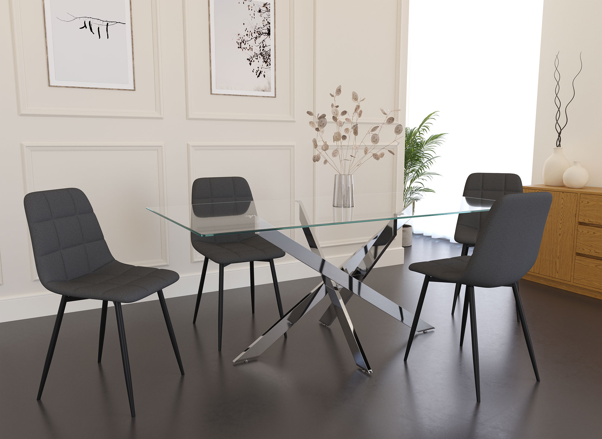 Lot de 4 chaises en tissu gris foncé capitonné JEREMI