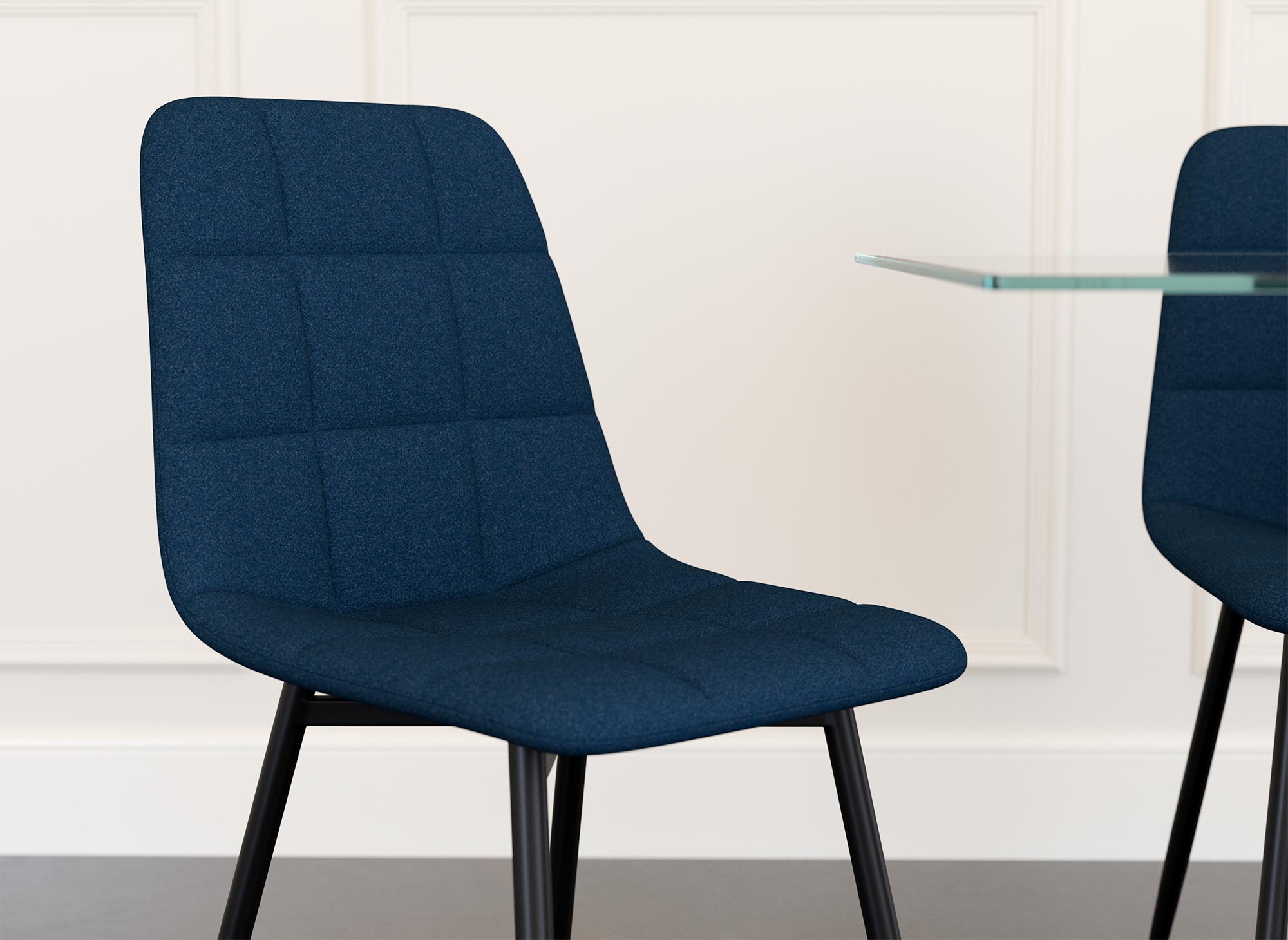 Lot de 4 chaises en tissu bleu capitonné JEREMI