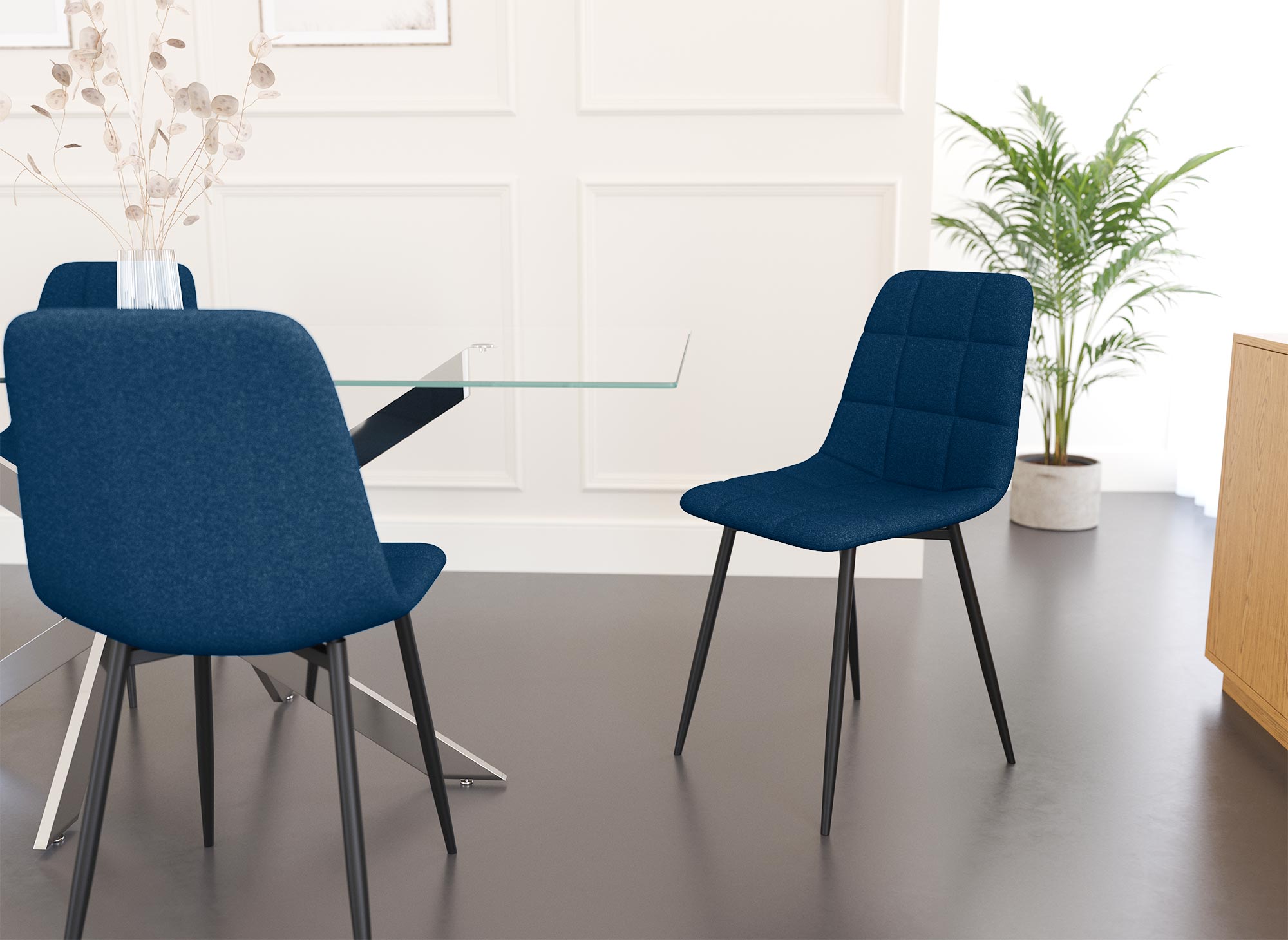 Lot de 4 chaises en tissu bleu capitonné JEREMI