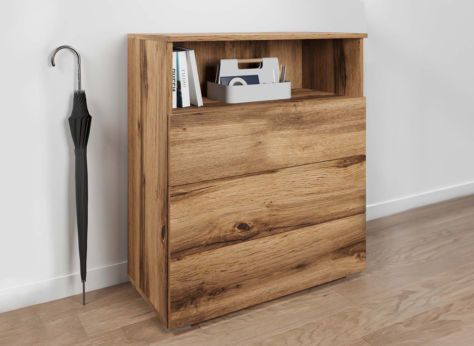 Meuble à chaussures 3 tiroirs et 1 niche en bois BAKI