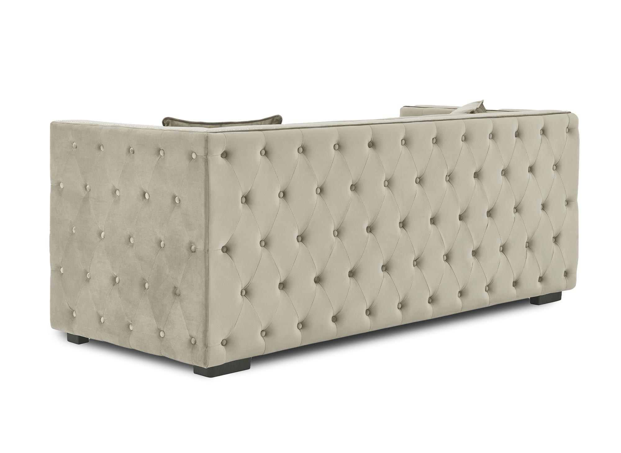 Canapé 3 places capitonné chesterfield design en velours beige CUBE