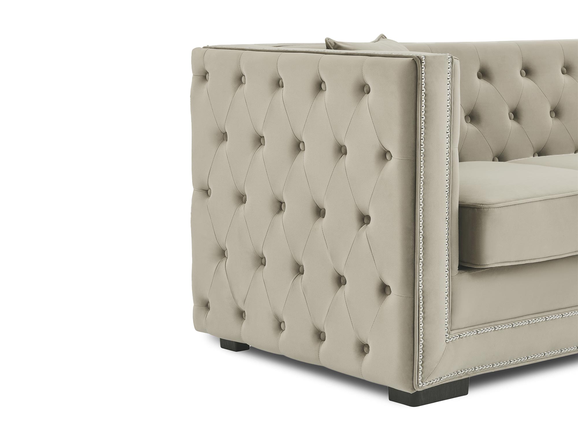 Canapé 3 places capitonné chesterfield design en velours beige CUBE