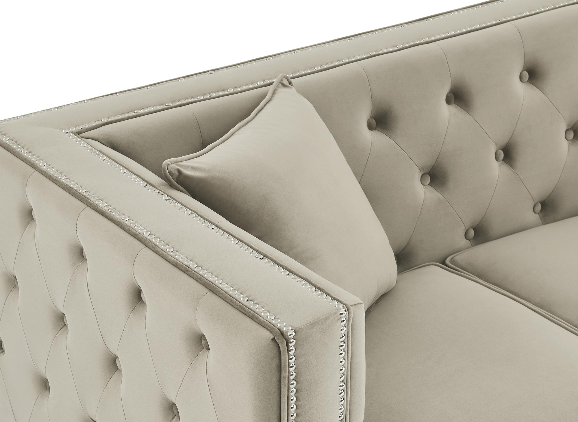 Canapé 3 places capitonné chesterfield design en velours beige CUBE