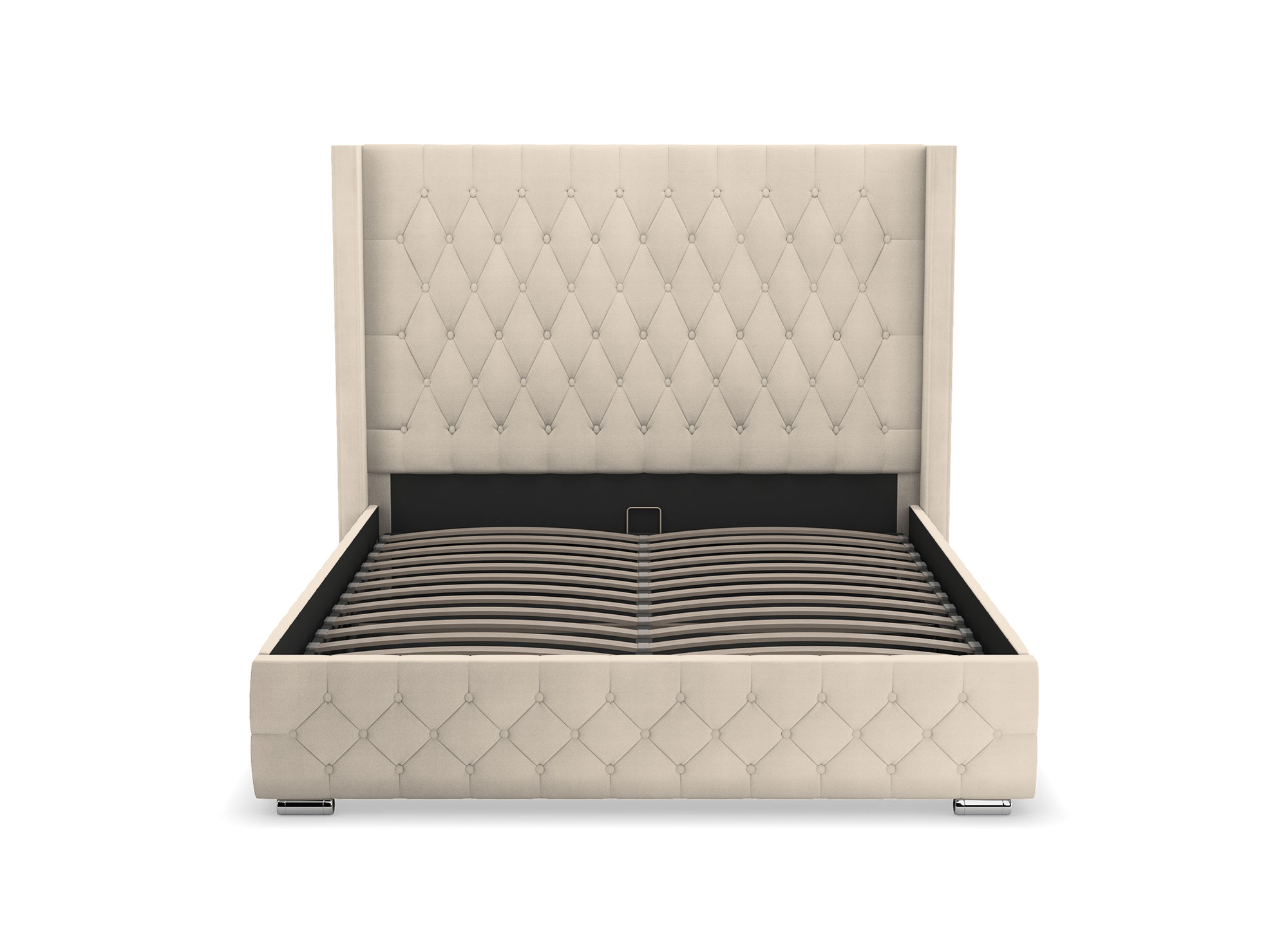 Lit coffre en velours beige 140X190 cm PERLA