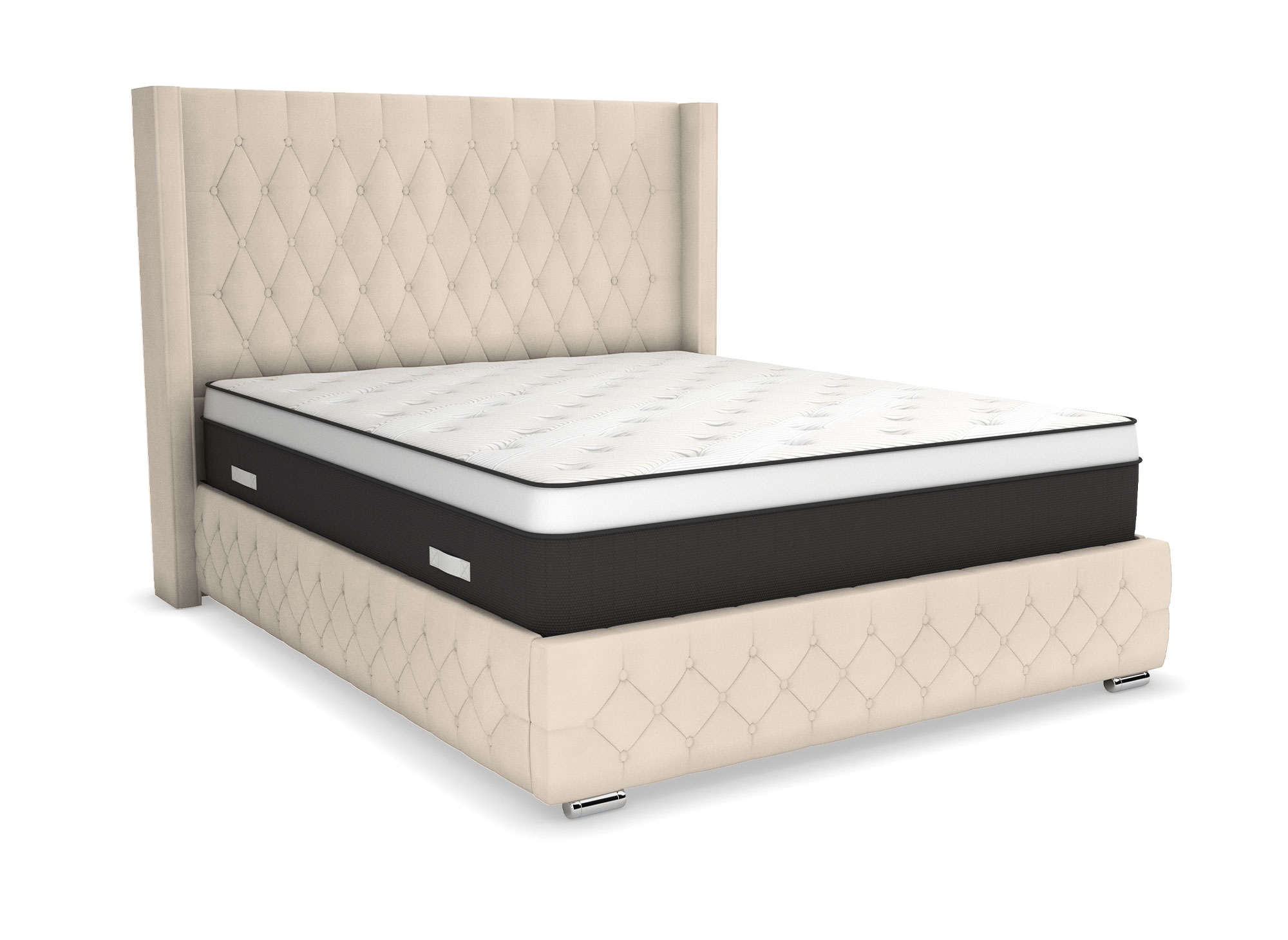 Lit coffre en velours beige 140X190 cm PERLA