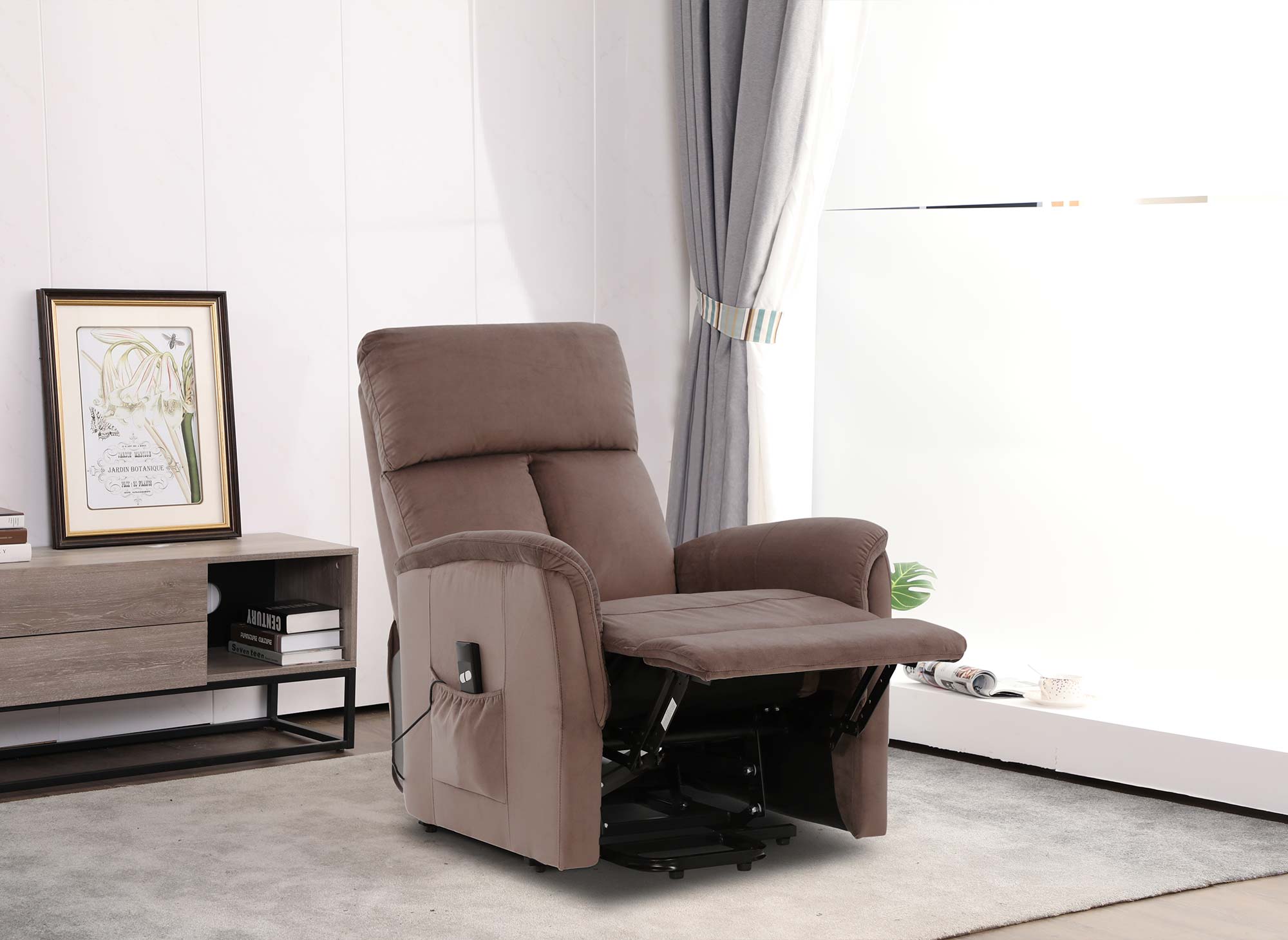Fauteuil relax électrique et releveur en tissu marron JOHNNY