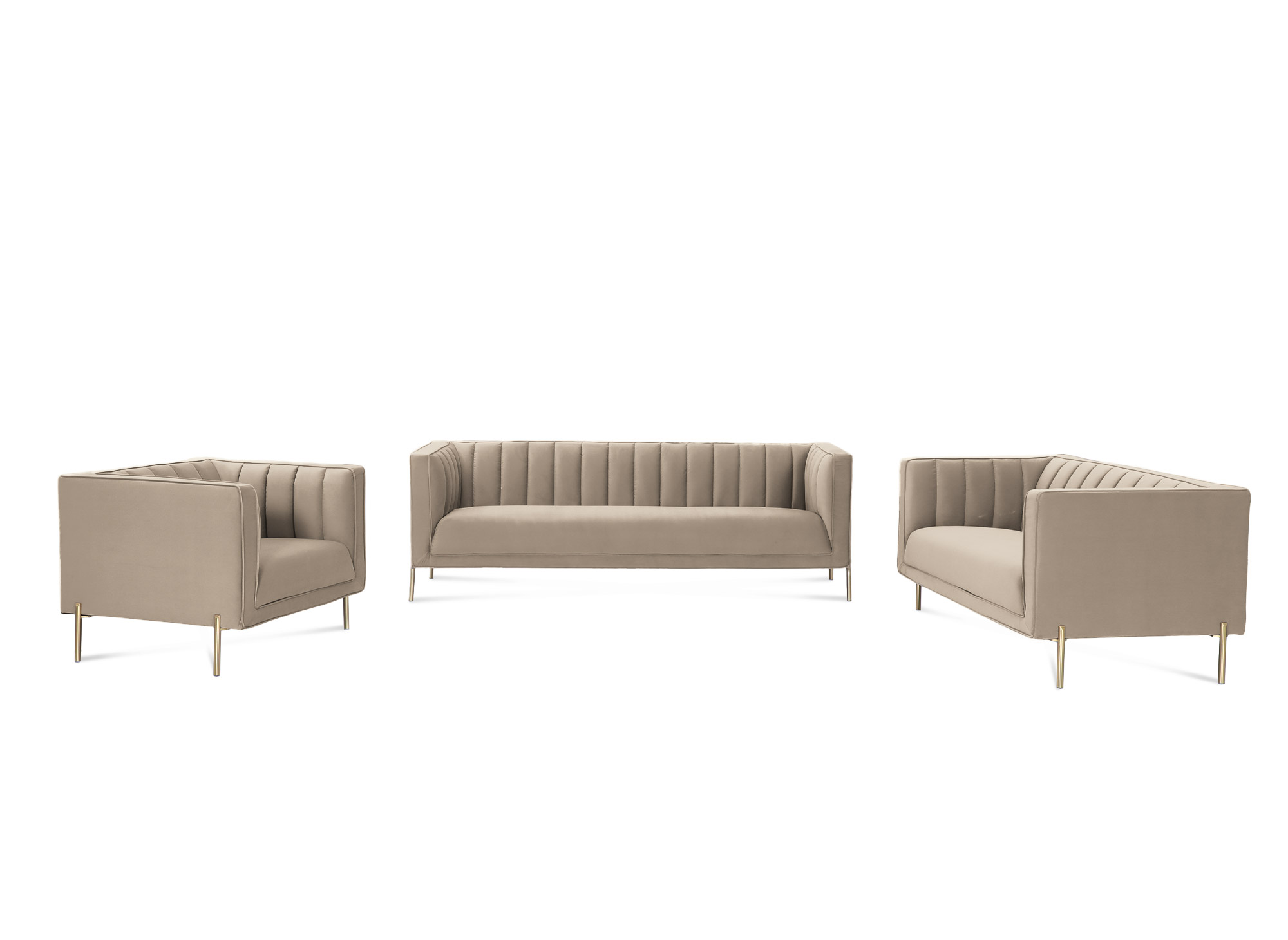 Fauteuil moderne en velours beige pieds doré ROBY