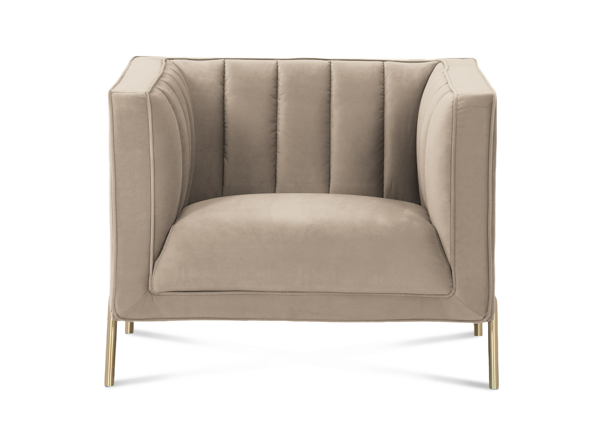 Fauteuil moderne en velours beige pieds doré ROBY