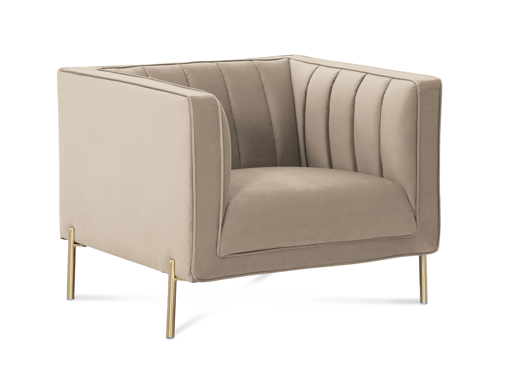 Fauteuil moderne en velours beige pieds doré ROBY