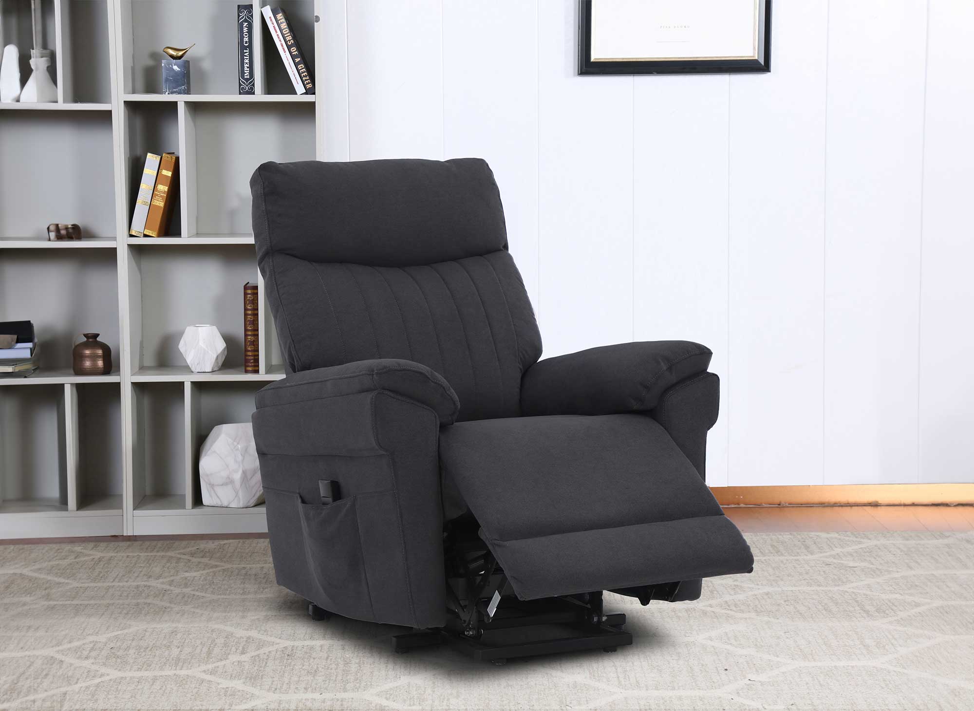 Fauteuil relax releveur et inclinable électriques en tissu gris foncé THIERRY