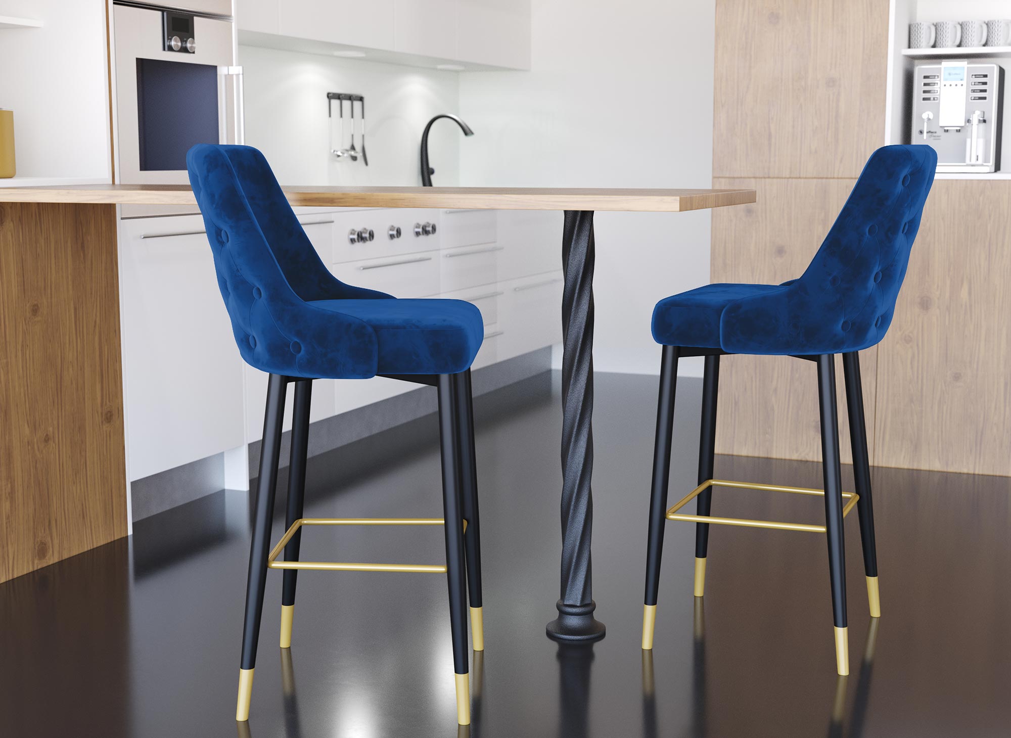 Lot de 2 tabourets de bar en velours bleu DORINA