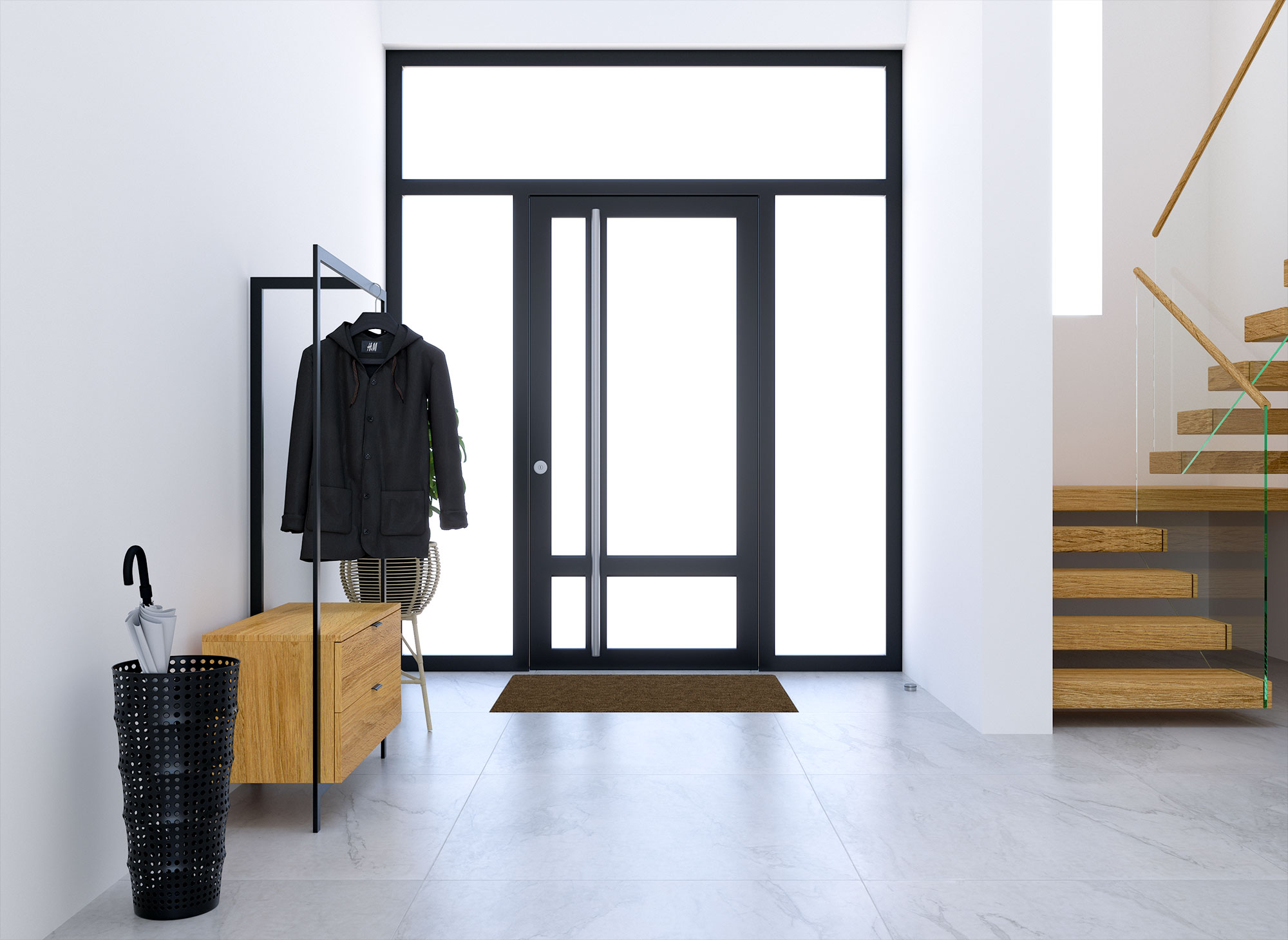 Meuble d’entrée avec armoire miroir et 2 tiroirs en bois et métal GLENN