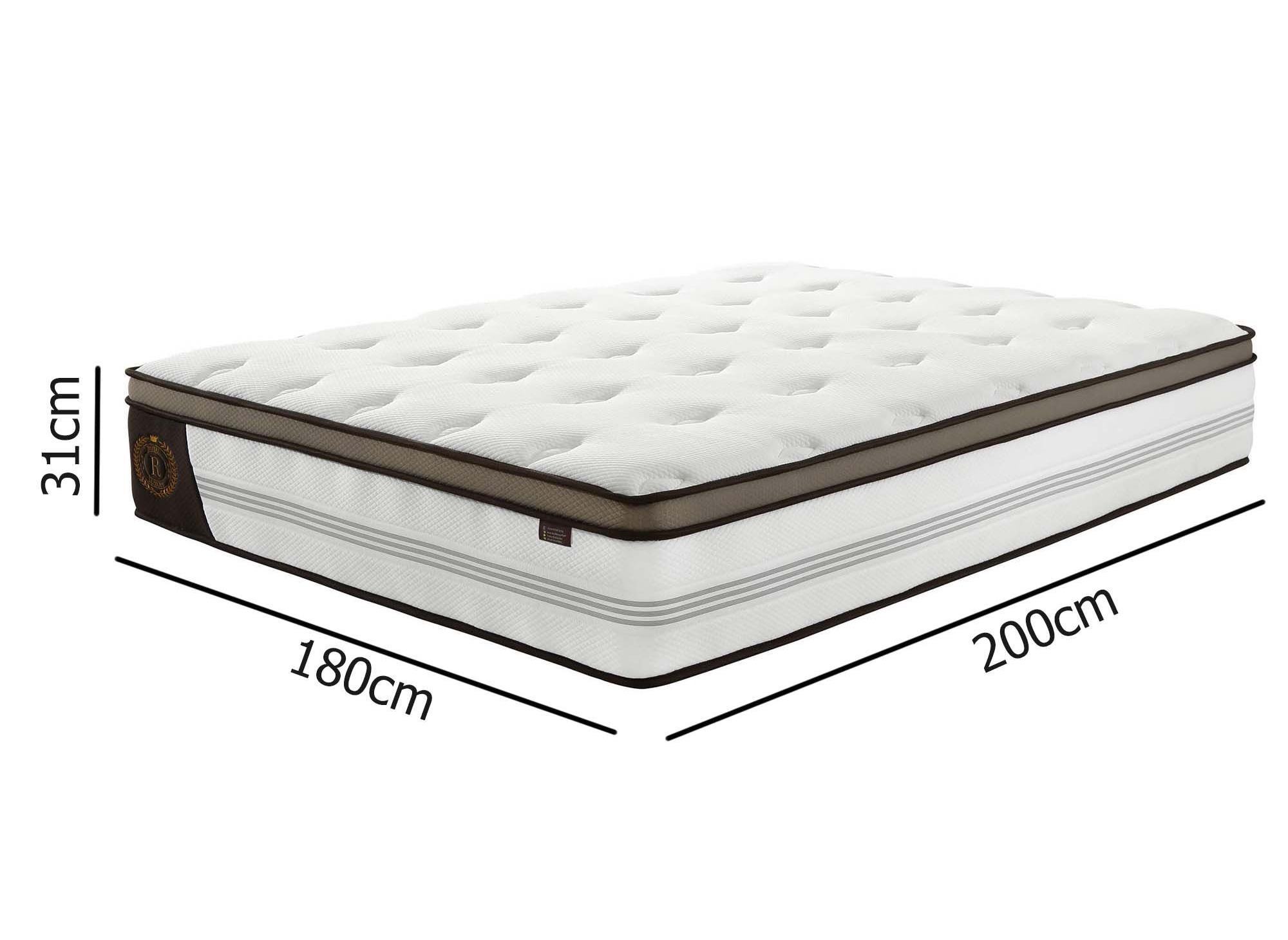 Matelas hybride ROYAL LUX 180 x 200 cm ressorts ensachés et mémoire de forme épaisseur 31 cm