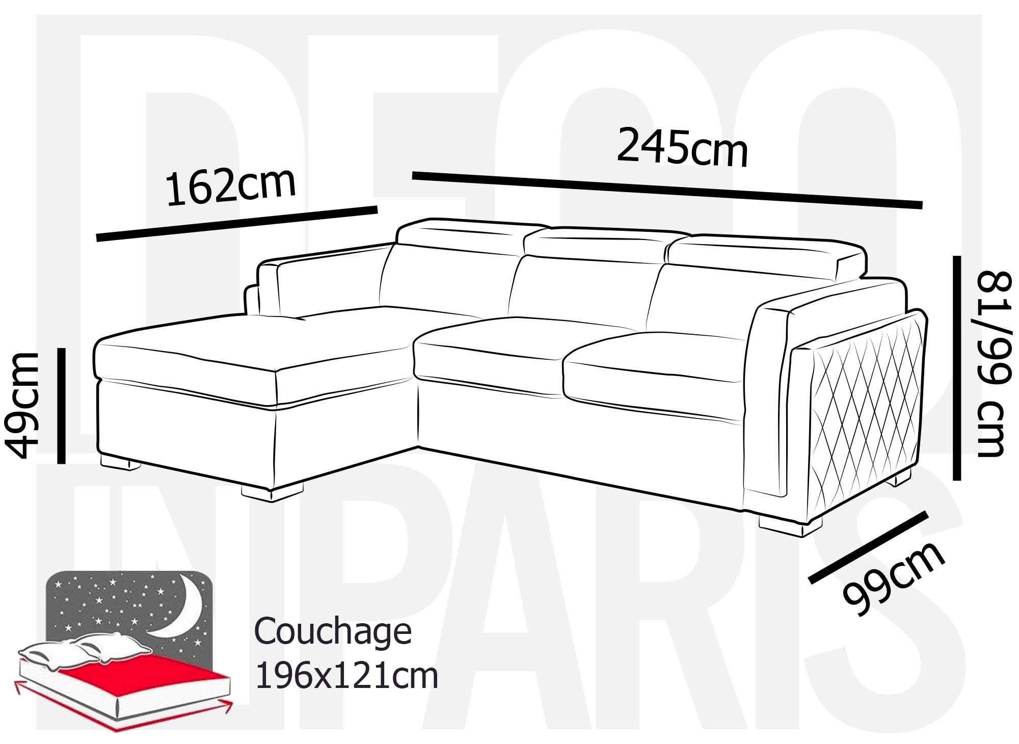 Canapé d'angle convertible en tissu beige CHANDLER - Angle gauche