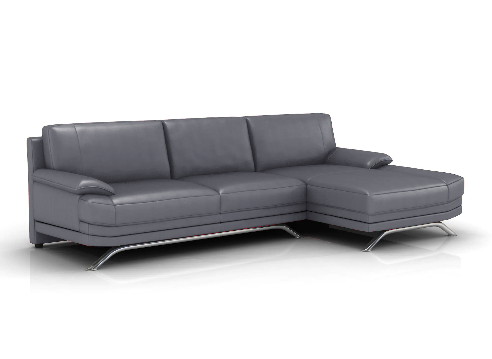 Canapé d'angle en cuir gris ROMEO - Angle Droit