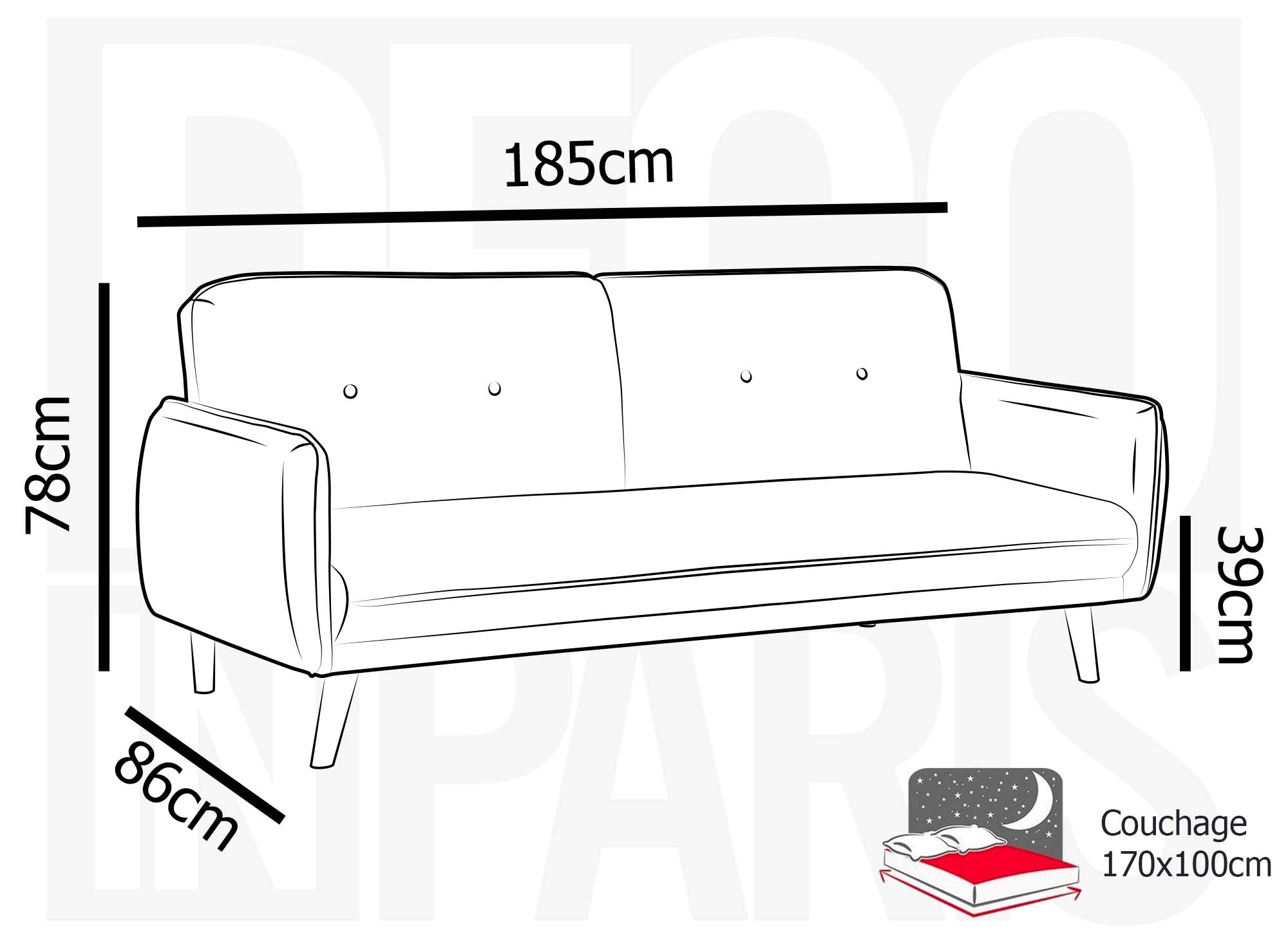 Canapé clic clac en tissu beige avec pieds en bois NATAL