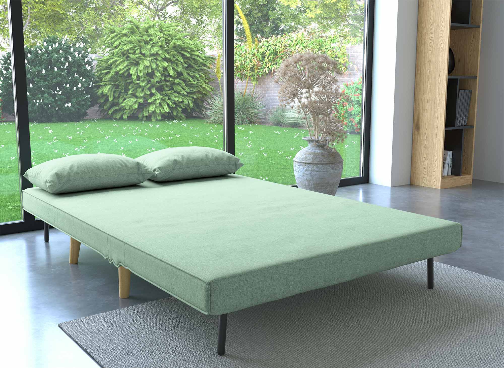 Banquette convertible 2 places en tissu vert d'eau TONKA