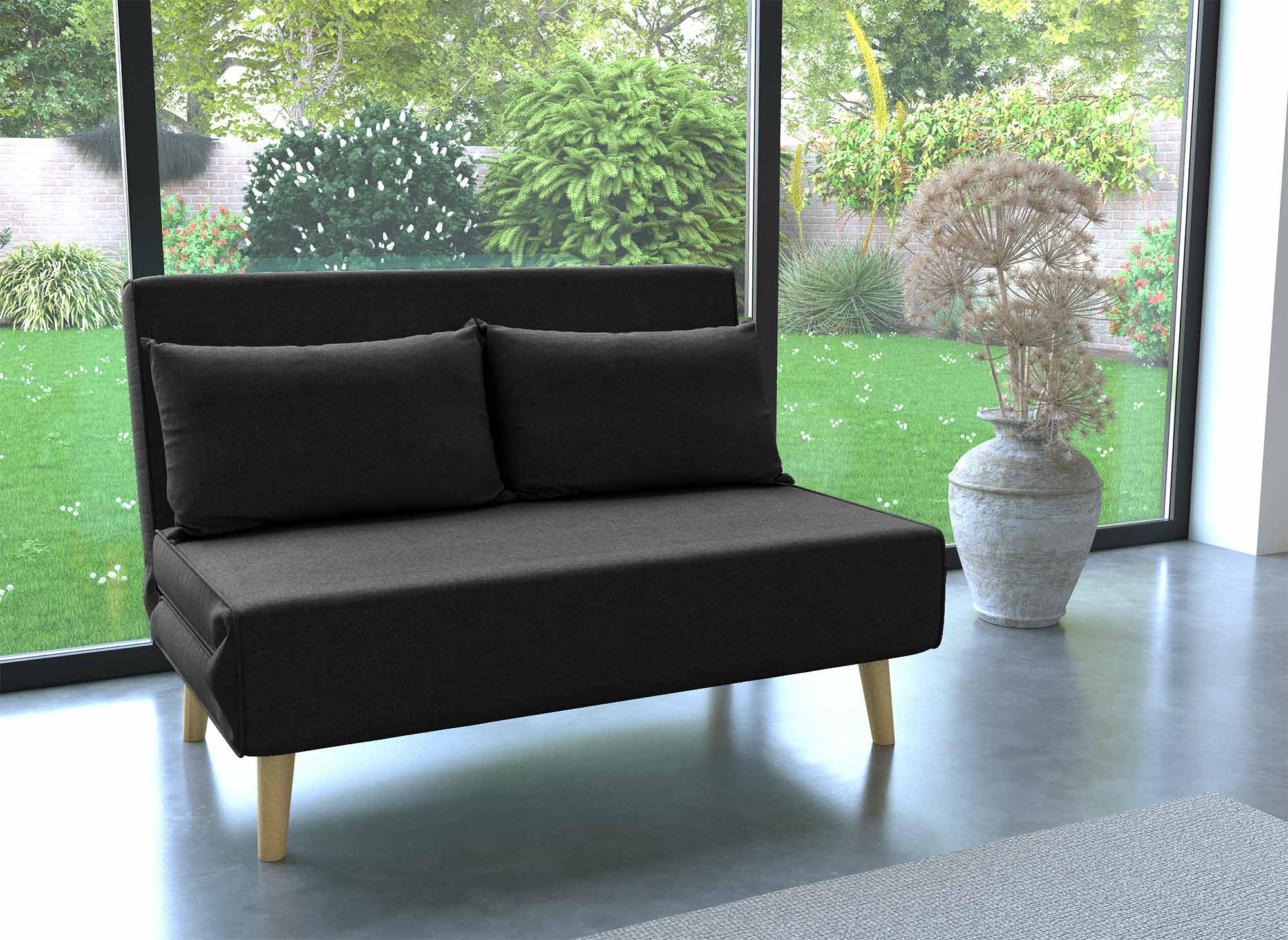 Banquette convertible 2 places en velours gris TONKA - DIP