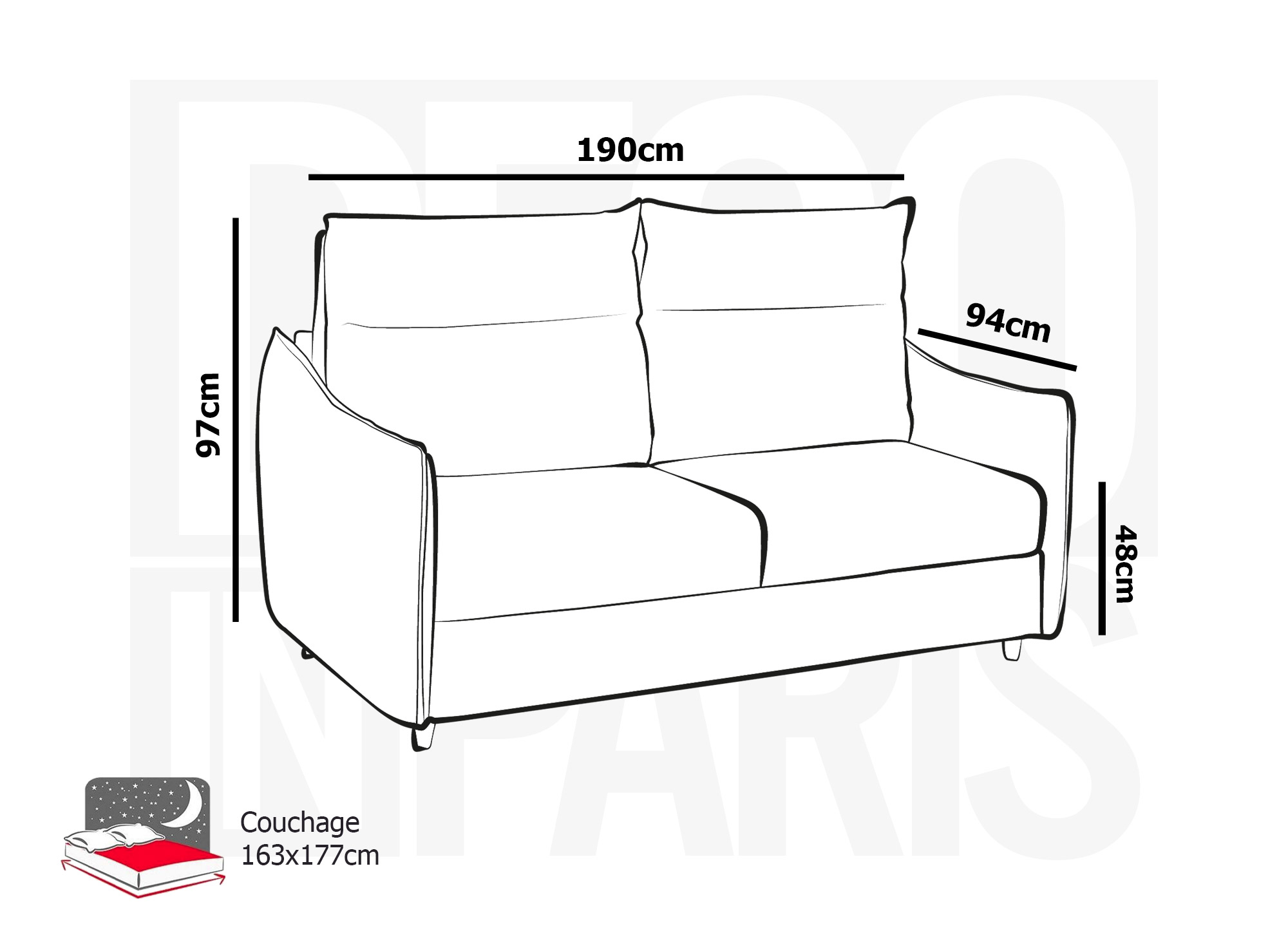 Canapé convertible 3 places en tissu beige ZADIG