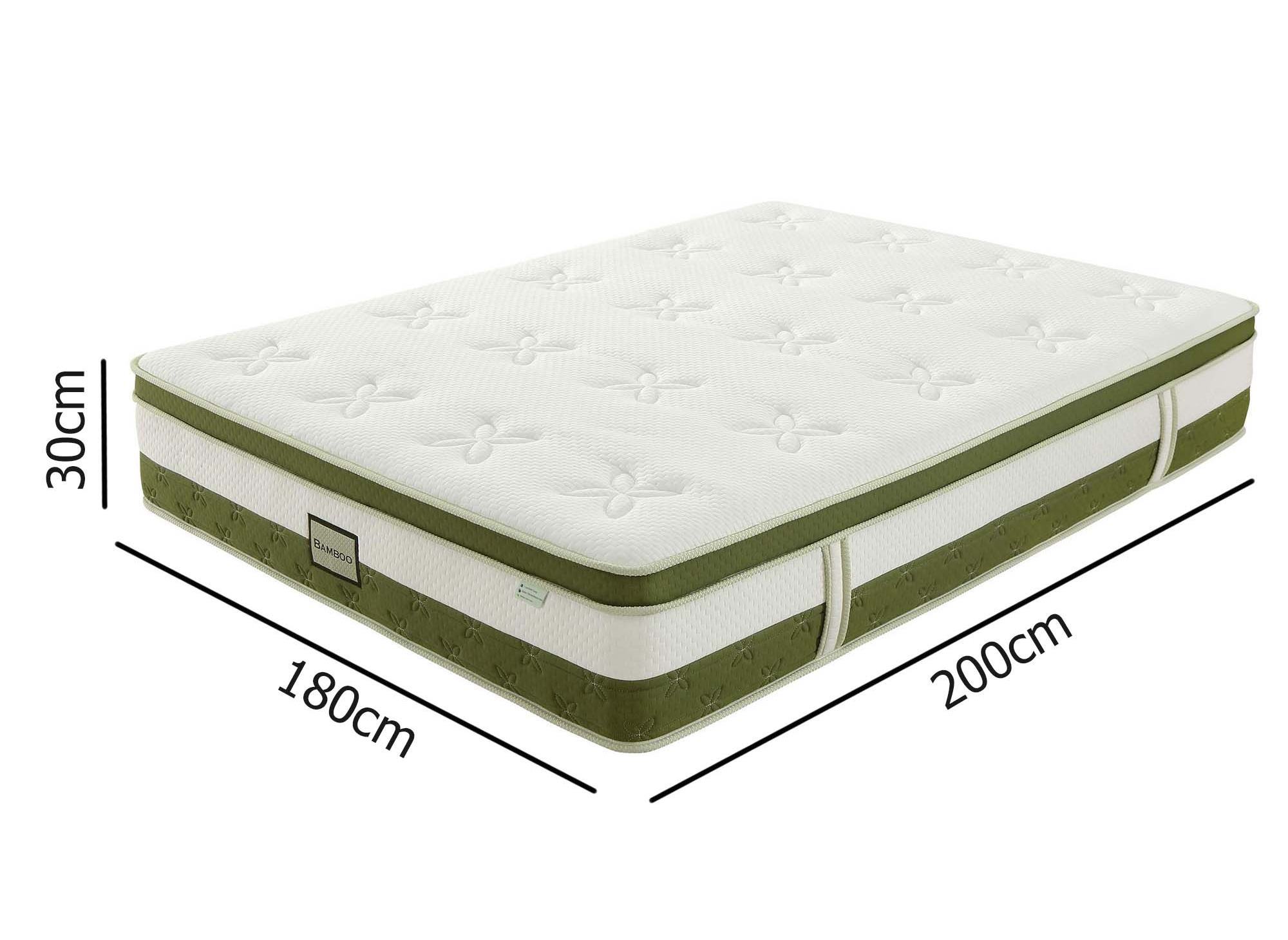 Matelas hybride BAMBOO 180 x 200 cm ressorts ensachés et mémoire de forme épaisseur 30 cm