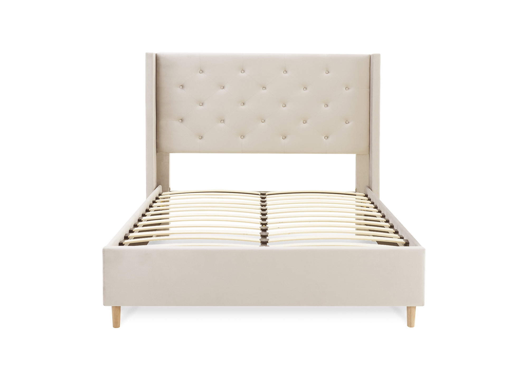 Lit double en velours capitonné beige MAREVA 160x200 cm