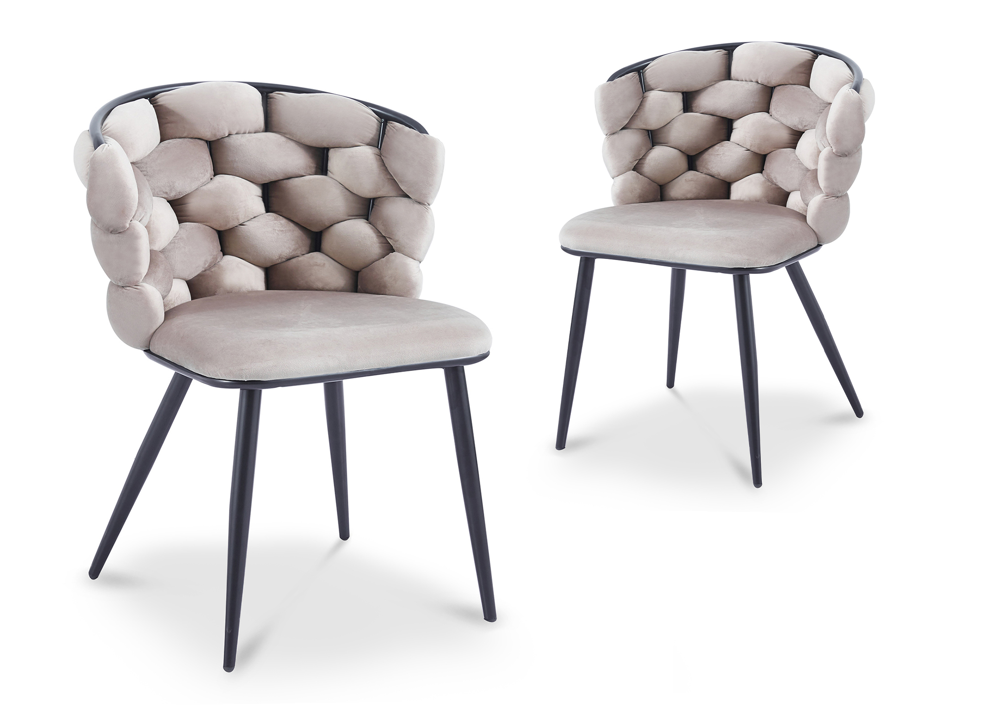 Lot de 2 chaises en velours taupe pieds en métal noir CECILE