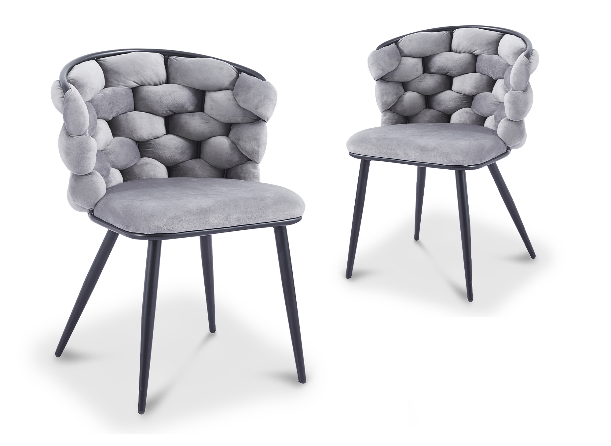 Lot de 2 chaises en velours gris pieds en métal noir CECILE