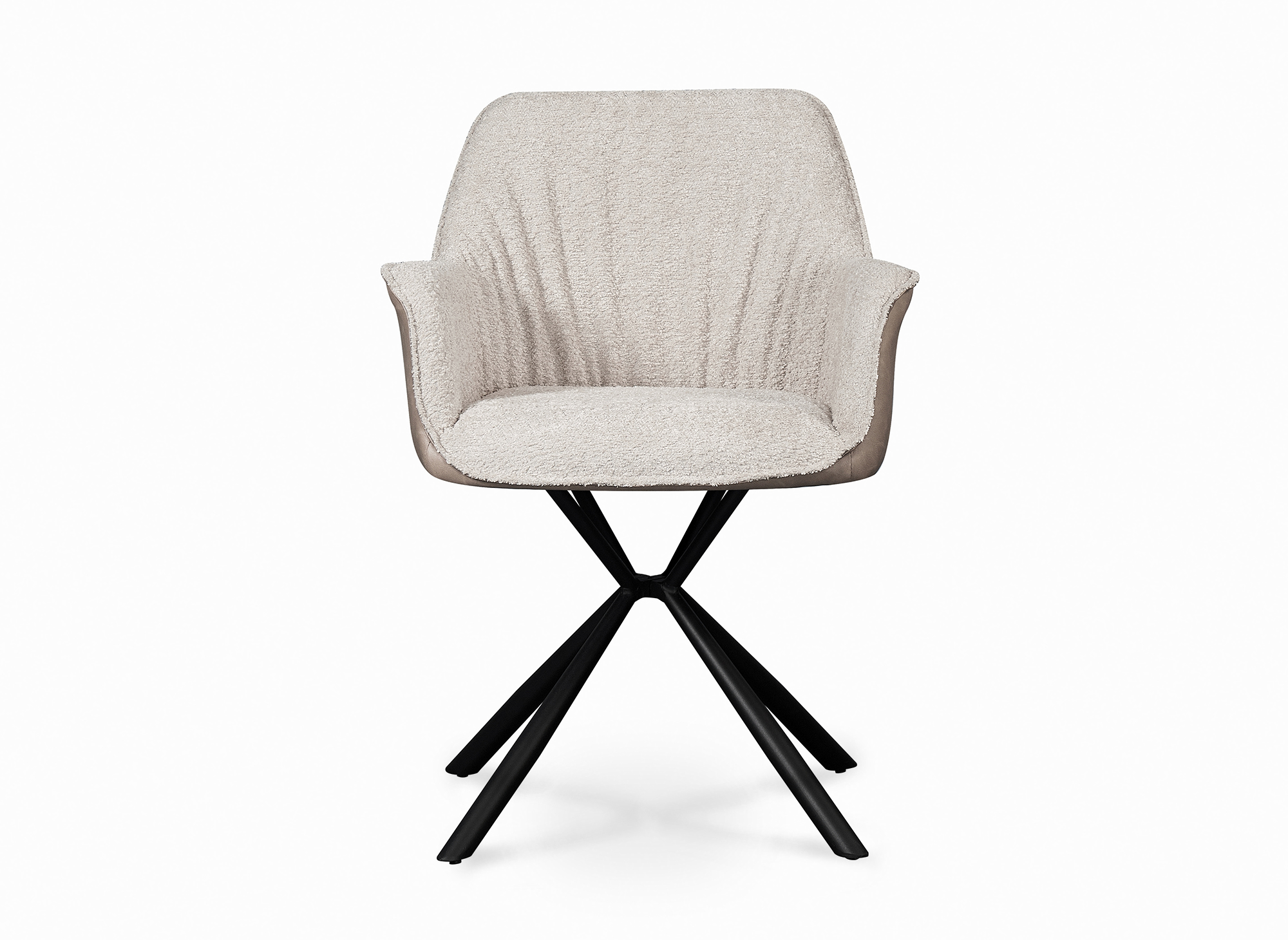 Lot de 2 chaises avec accoudoir en tissu bouclette beige et simili cuir marron PIRO