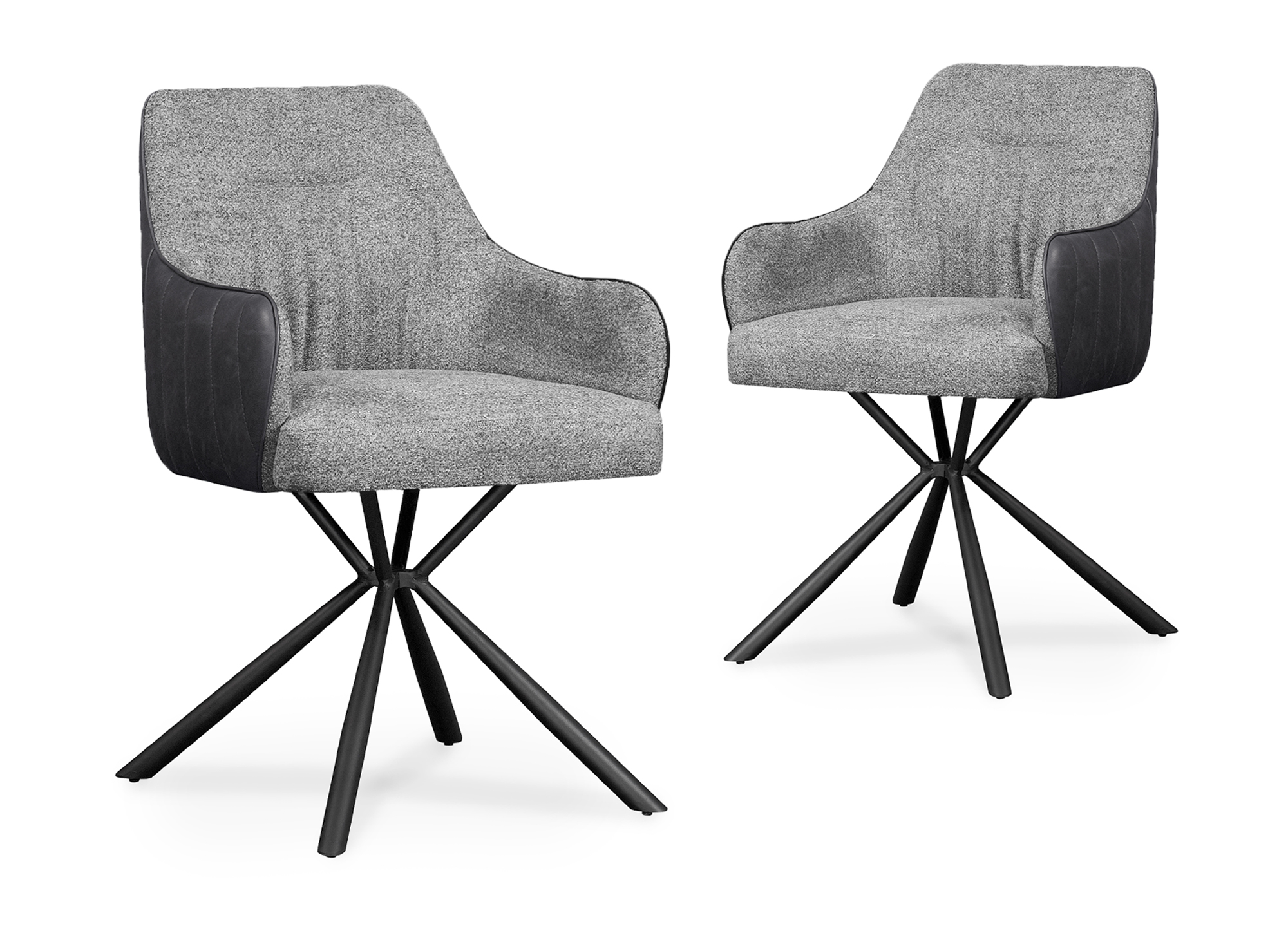 Lot de 2 chaises avec accoudoirs en tissu et simili cuir gris DOMY