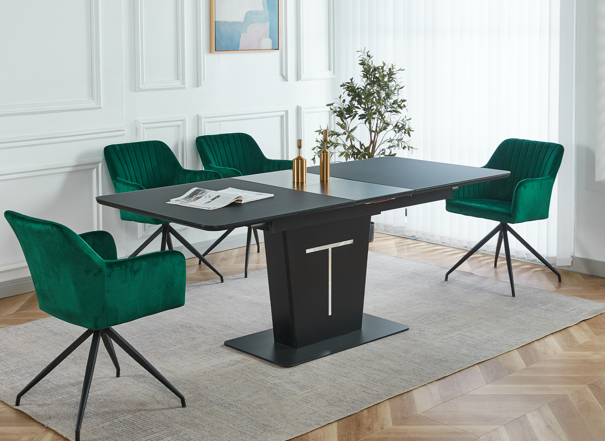 Lot de 2 chaises en velours vert pieds en métal noir RATUS