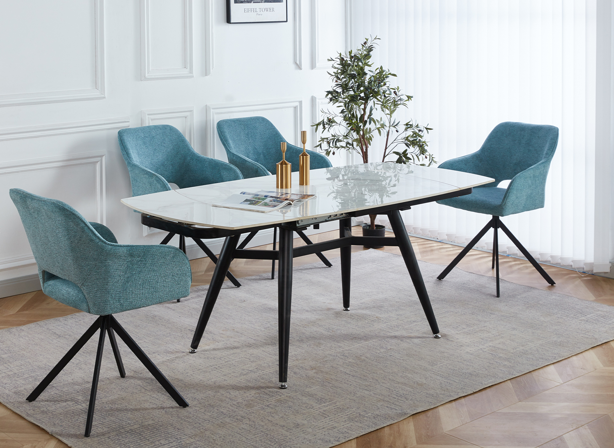 Lot de 2 chaises pivotantes design en velours vert d'eau CIEL