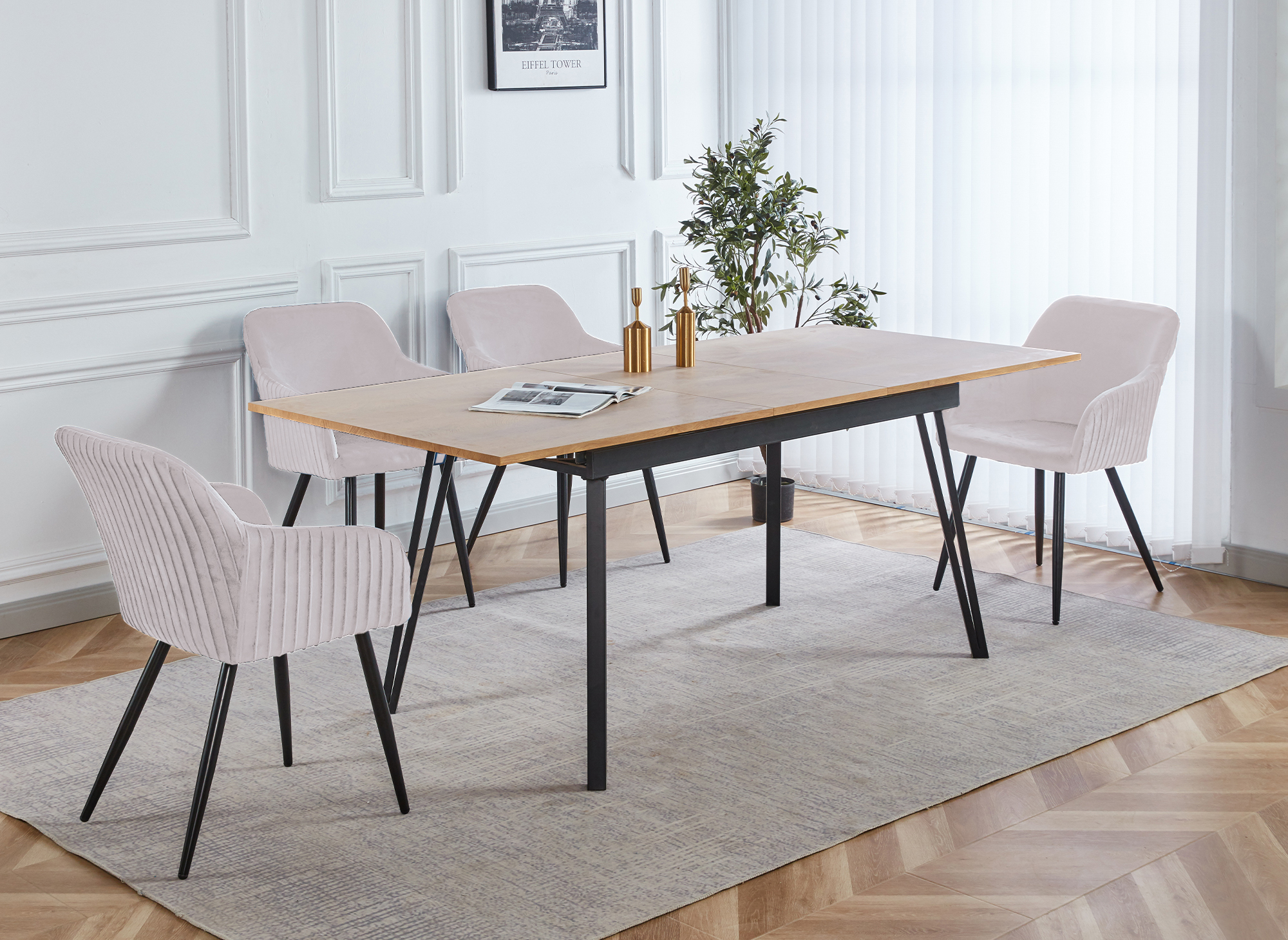 Lot de 2 chaises en velours beige pieds en métal noir DEVOR