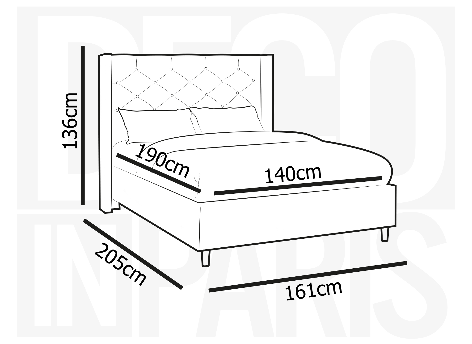 Lit double en velours capitonné taupe MAREVA 140x190 cm
