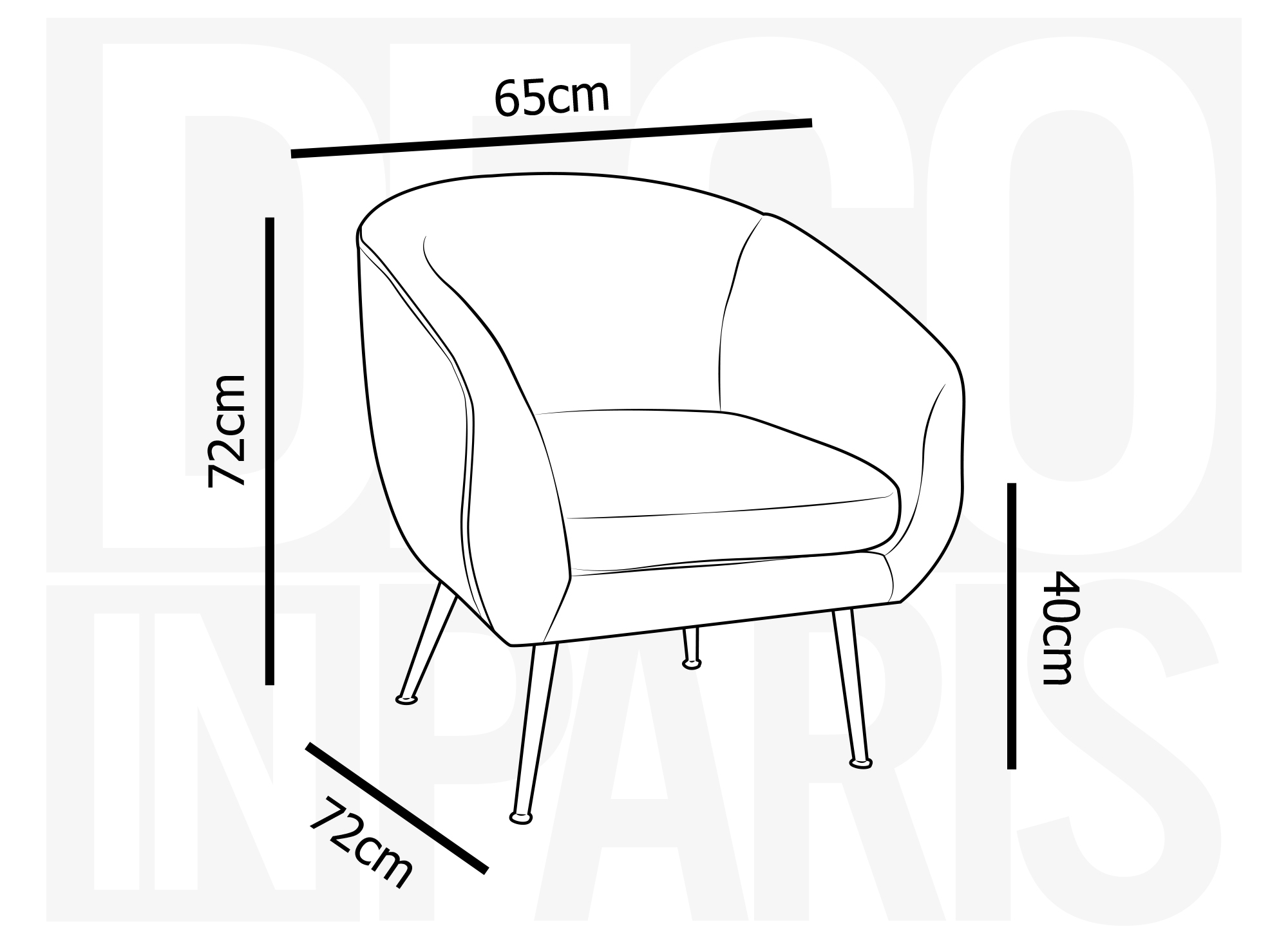 Fauteuil cabriolet en velours gris pieds noir TRECY