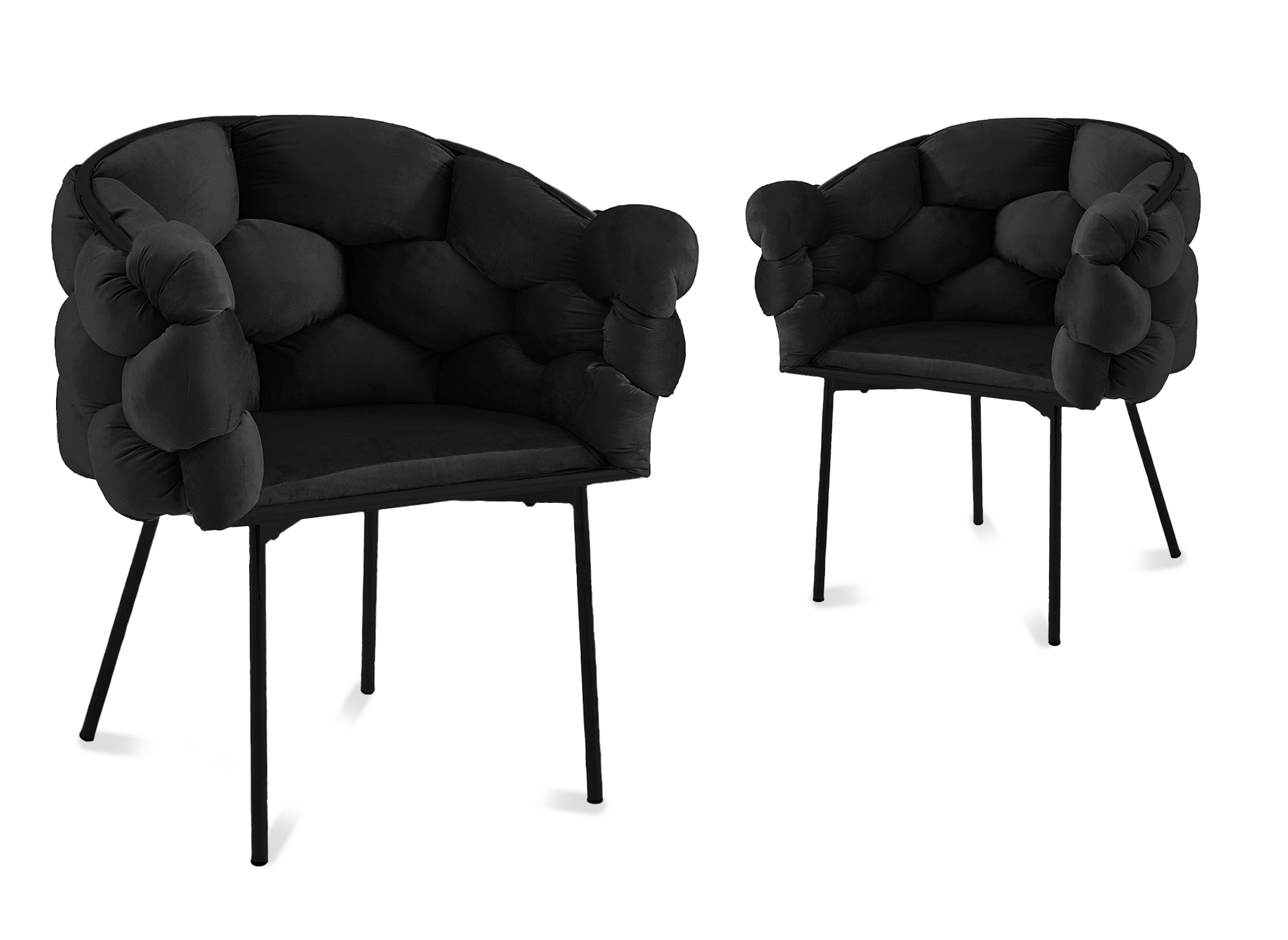 Lot de 2 chaises en velours noir pieds en métal noir CHARLOTTE