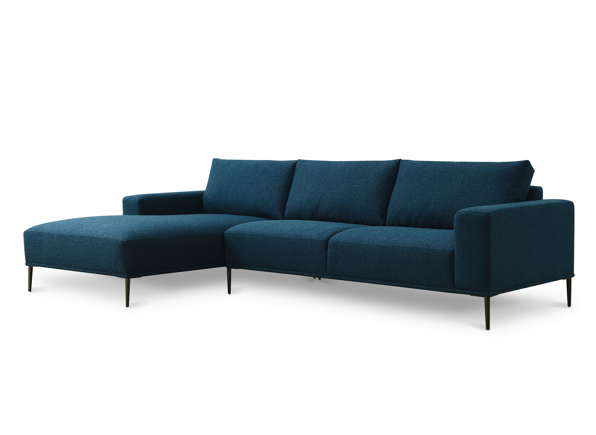 Canapé d'angle avec méridienne en tissu bleu ARNOLD - Angle Gauche