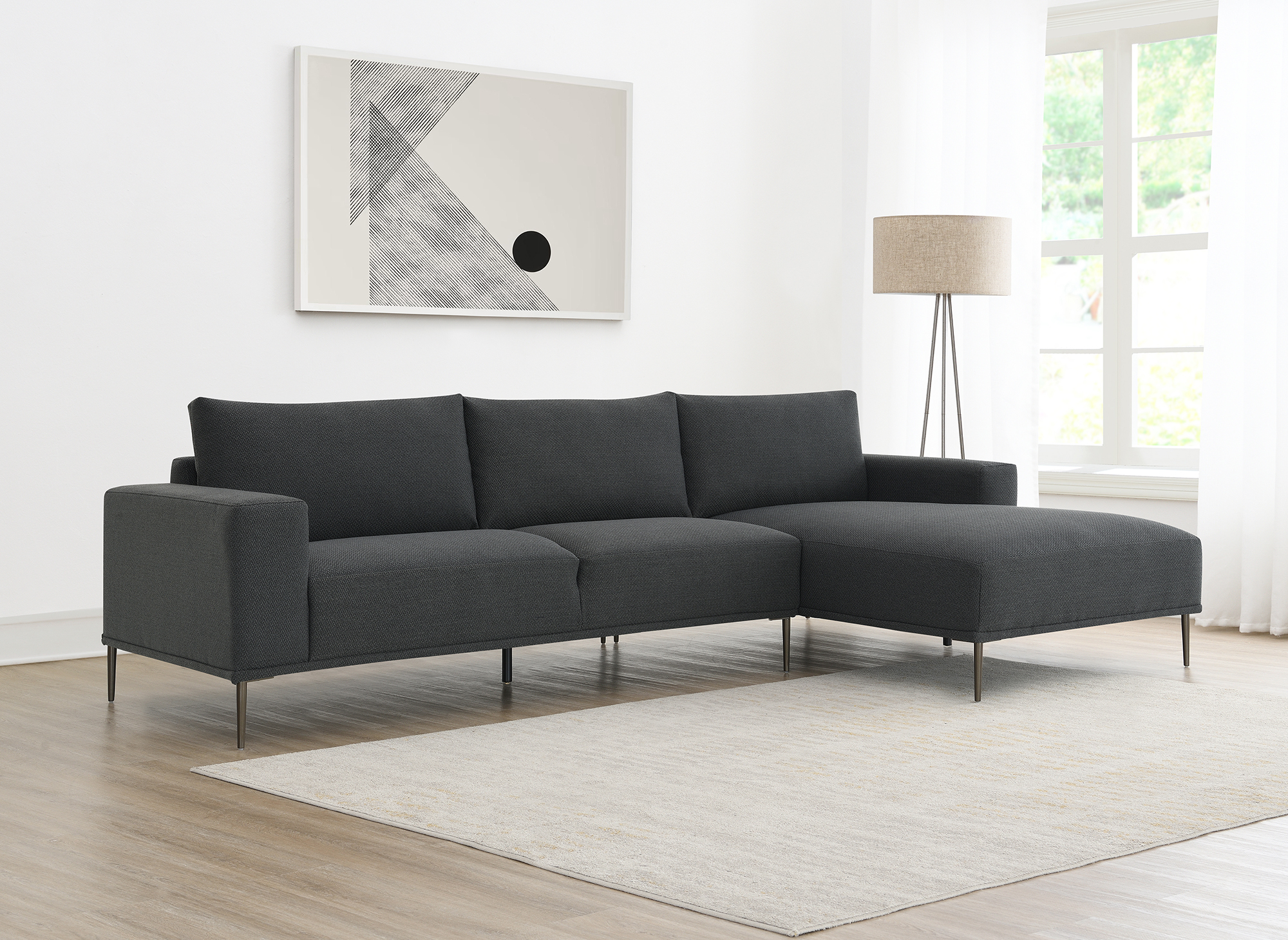 Canapé d'angle avec méridienne en tissu gris foncé ARNOLD - Angle Droit