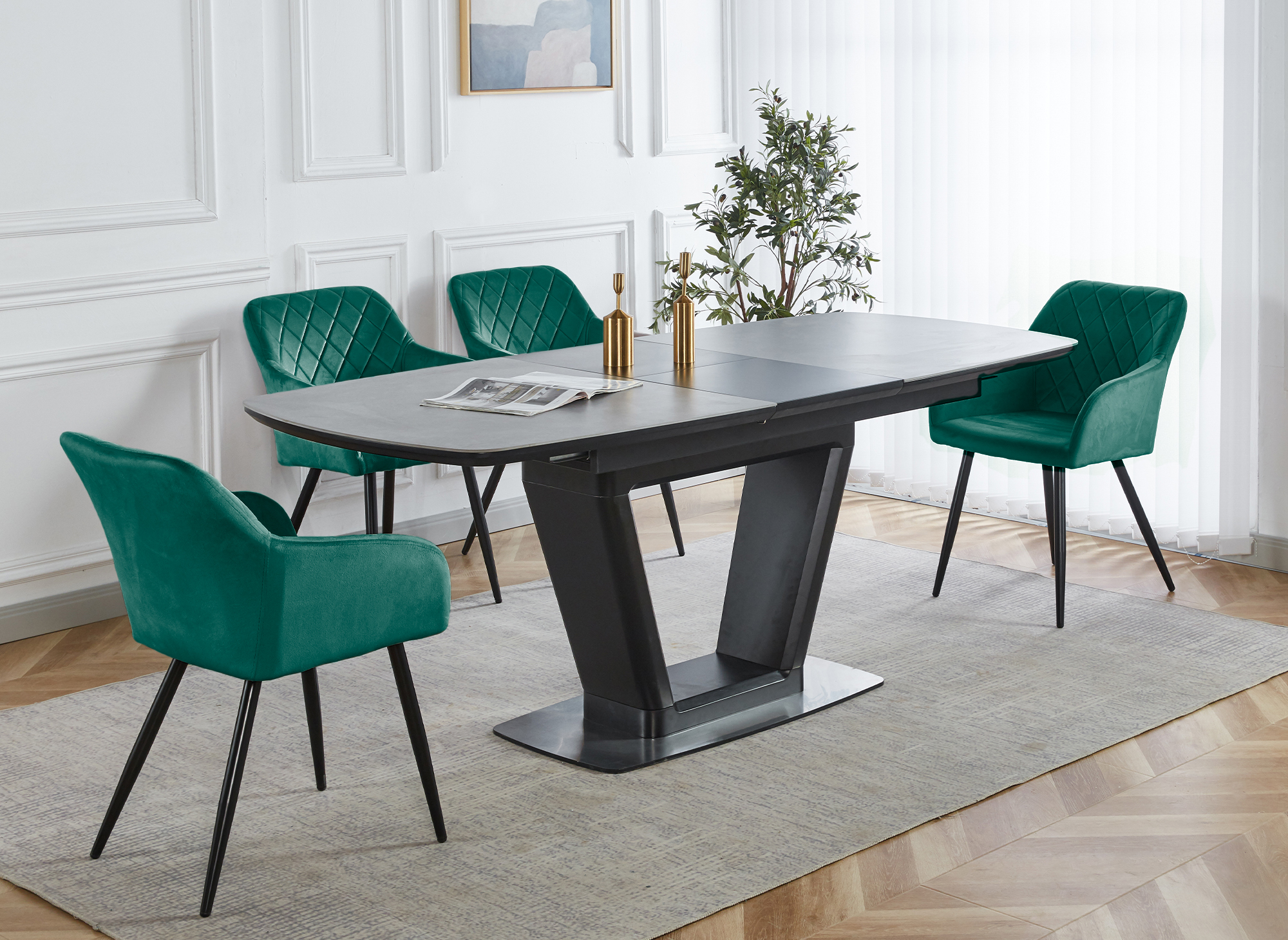 Lot de 2 chaises avec accoudoirs en velours vert KANA