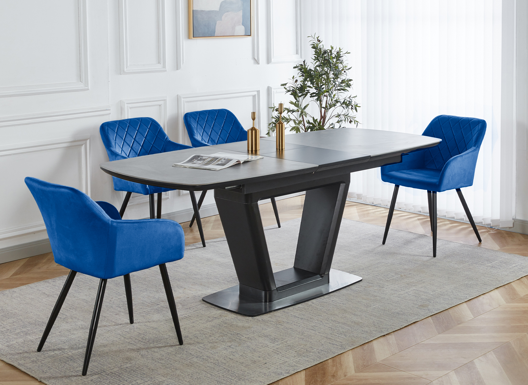 Lot de 2 chaises avec accoudoirs en velours bleu KANA