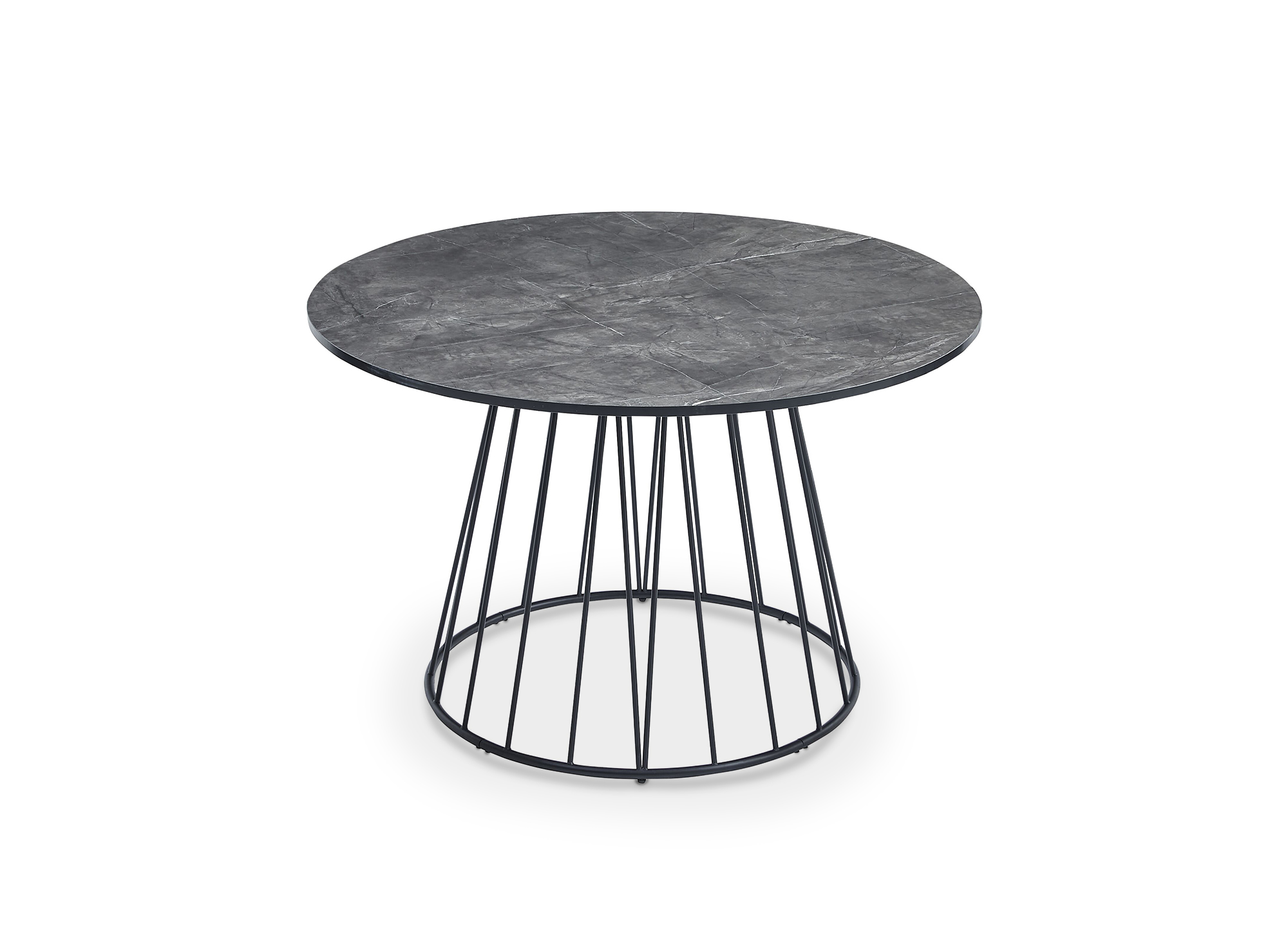 Table à manger ronde effet marbre gris pied en métal noir STELLA