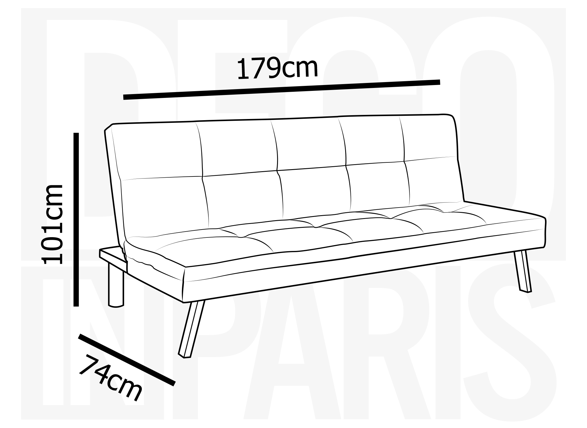 Banquette clic clac 3 places gris et noir BOBY